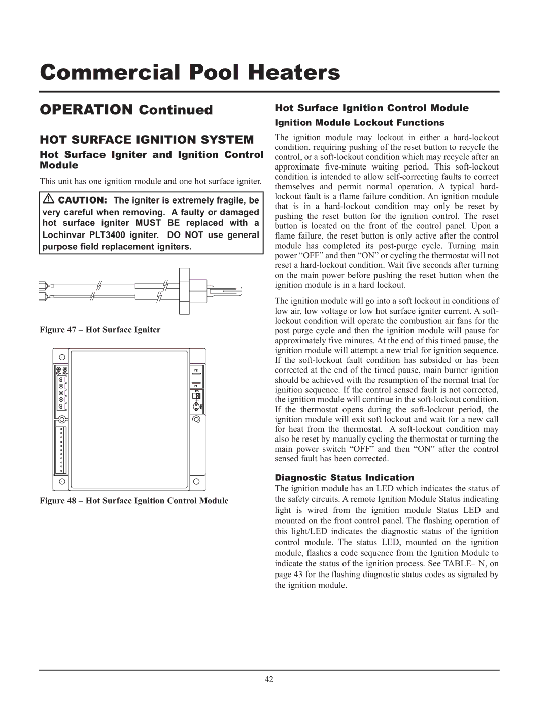 Lochinvar GAS HEATER FOR COMMERICAL POOL APPLICATIONS service manual Hot Surface Igniter and Ignition Control Module 