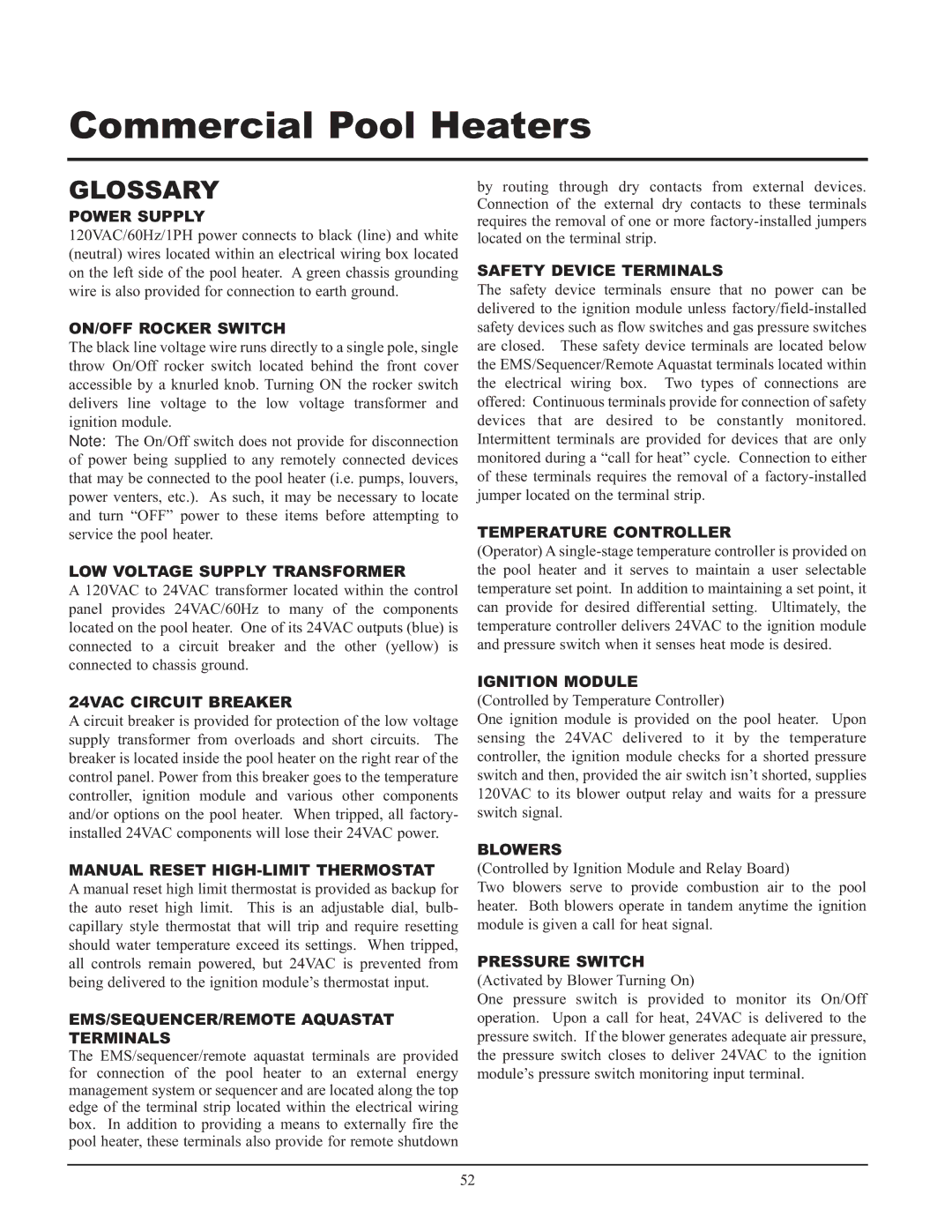 Lochinvar GAS HEATER FOR COMMERICAL POOL APPLICATIONS service manual Glossary 