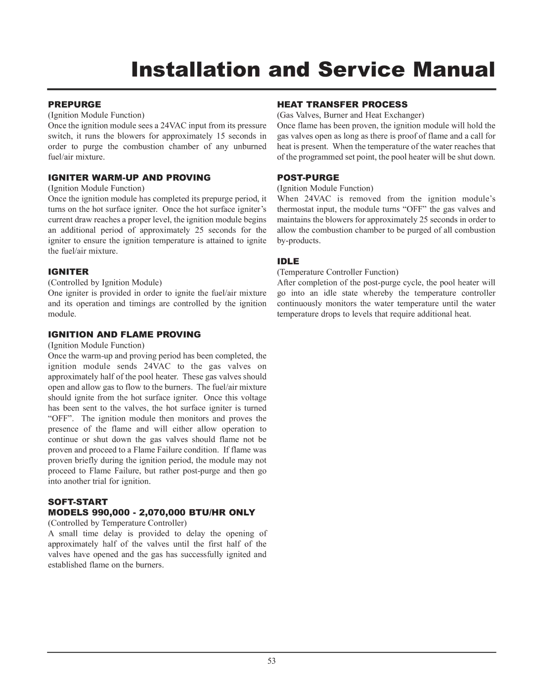 Lochinvar GAS HEATER FOR COMMERICAL POOL APPLICATIONS service manual Prepurge 