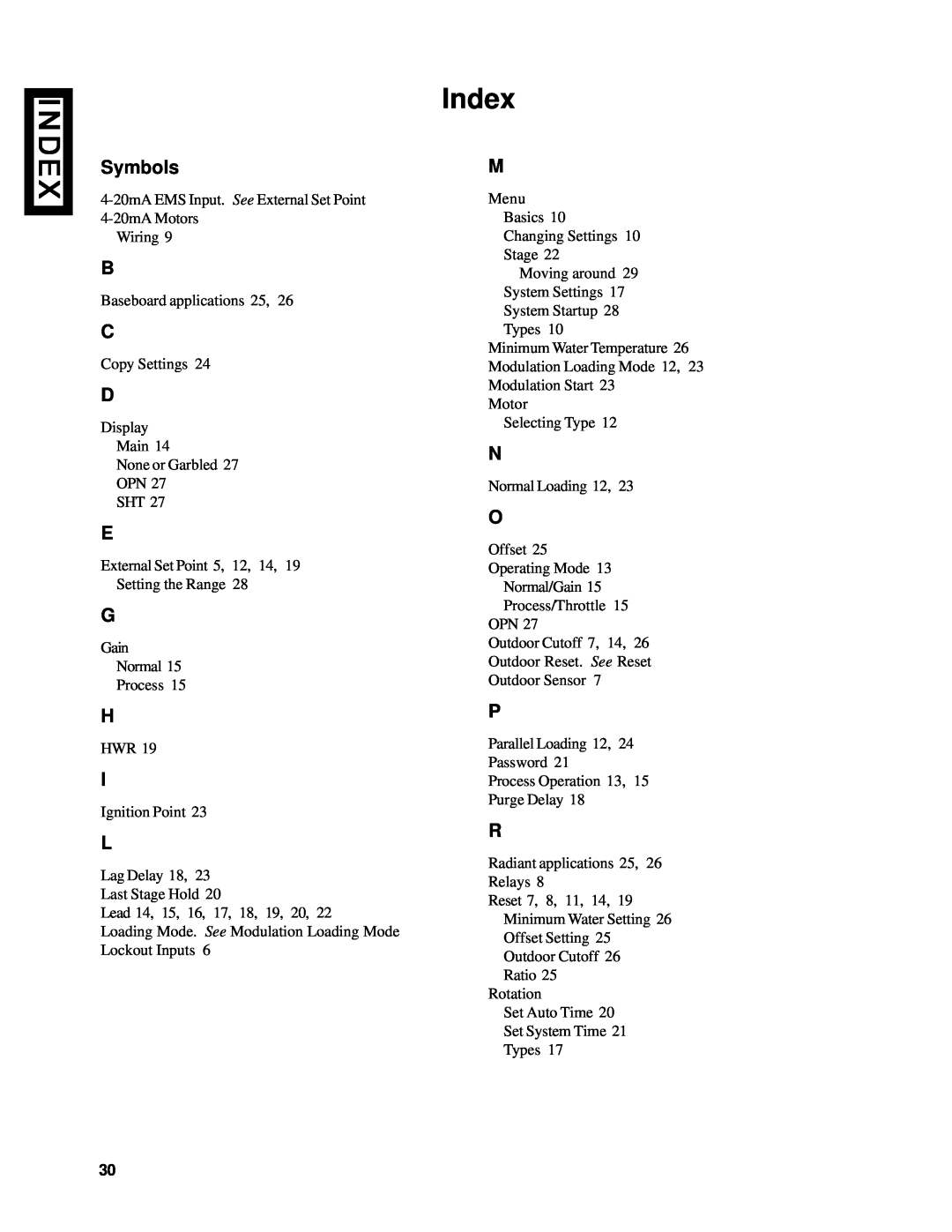 Lochinvar Harmony operation manual Index, Symbols 
