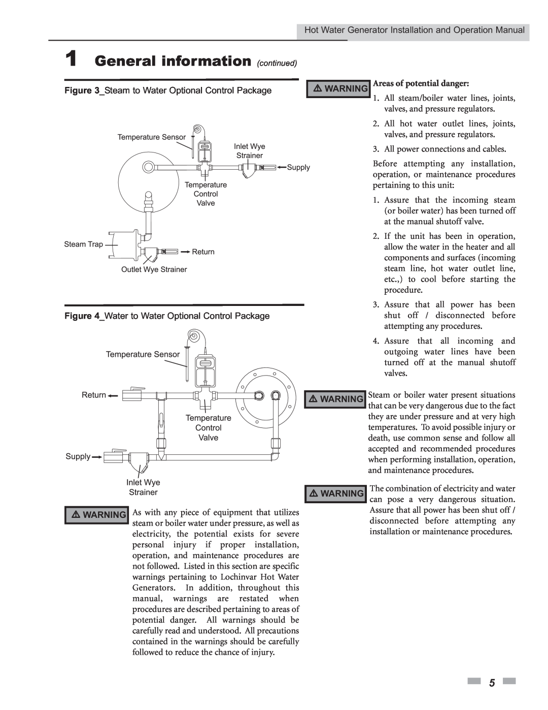 Lochinvar Hot Water Generator operation manual 1General information continued, Steam to Water Optional Control Package 
