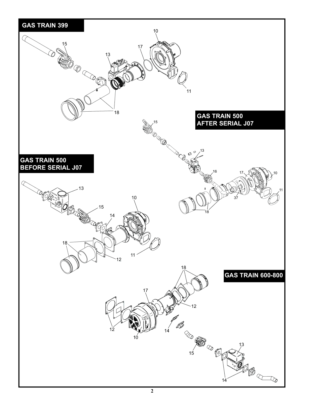 Lochinvar KB 399 thru 800 manual GAS Train After Serial J07 Before Serial J07 