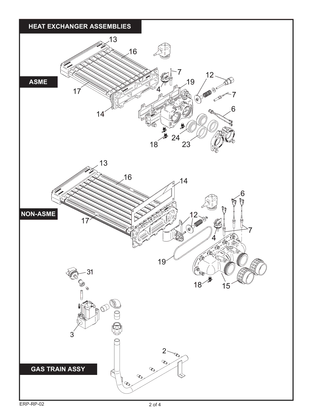 Lochinvar L) 152-402, ER(N manual Heat Exchanger Assemblies Asme NON-ASME GAS Train Assy 