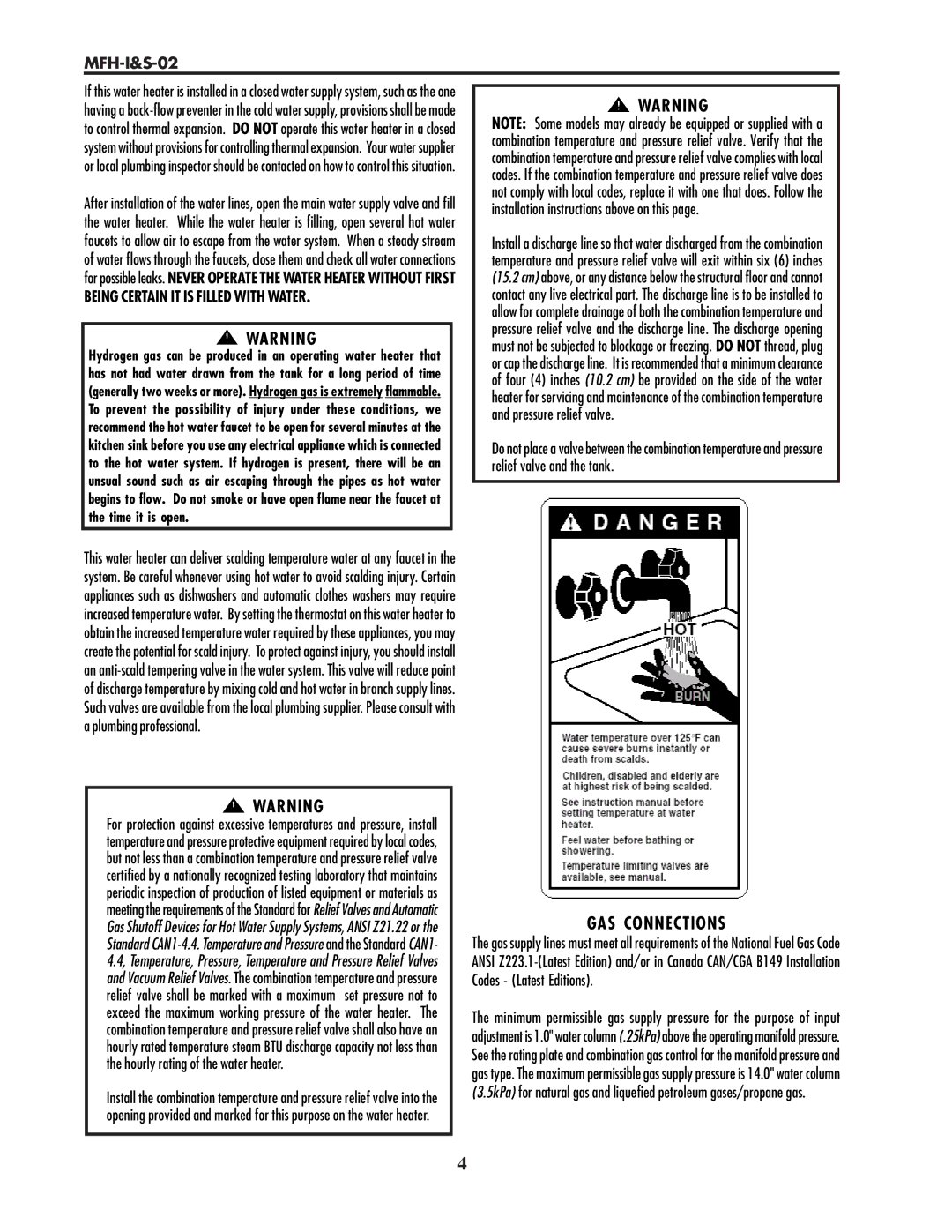 Lochinvar MFH-I&S-02 service manual GAS Connections, Being Certain IT is Filled with Water 