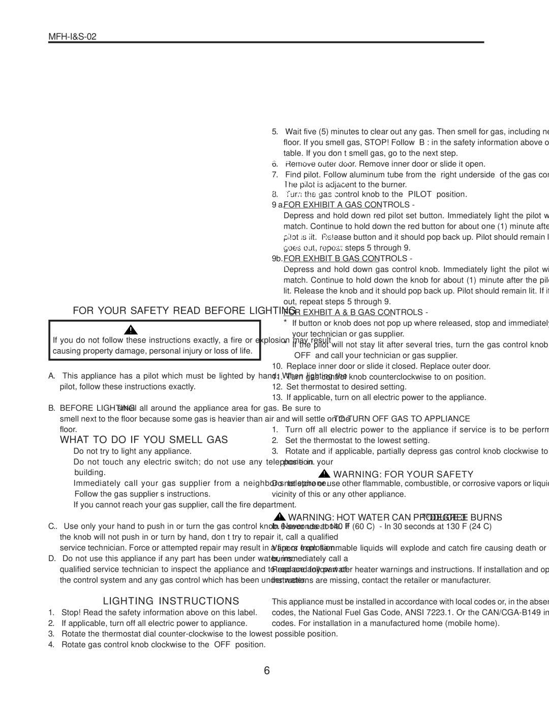 Lochinvar MFH-I&S-02 service manual What to do if YOU Smell GAS, Lighting Instructions, To Fill the Water Heater 