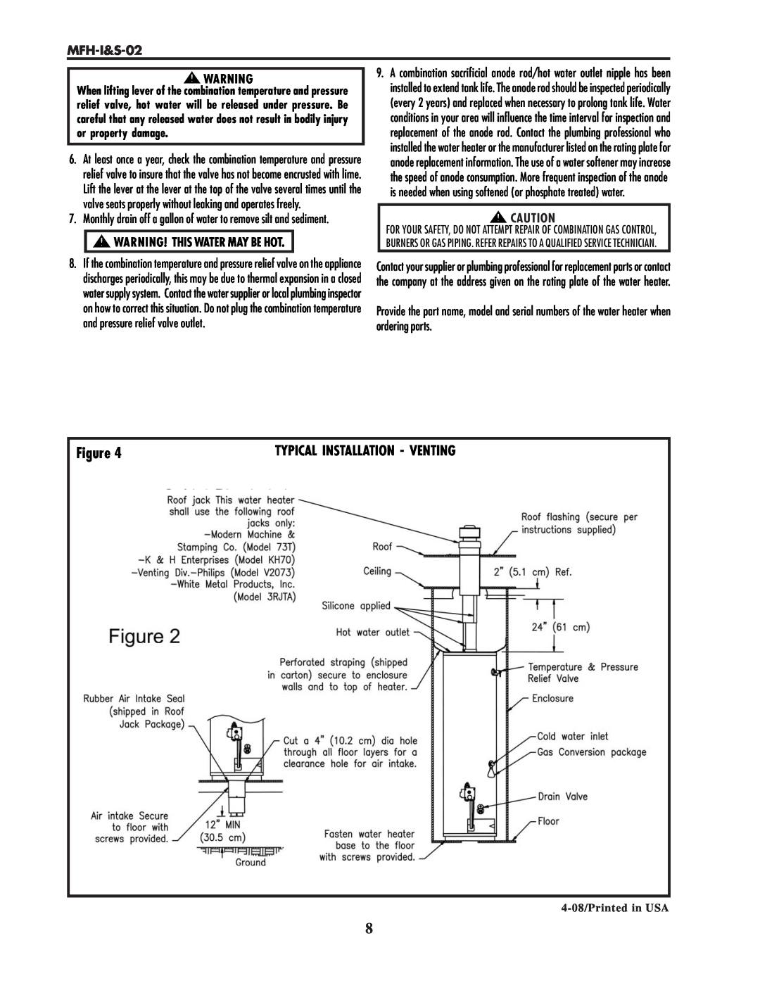 Lochinvar MFH-I&S-02 service manual or property damage, Warning! This Water May Be Hot, Typical Installation - Venting 