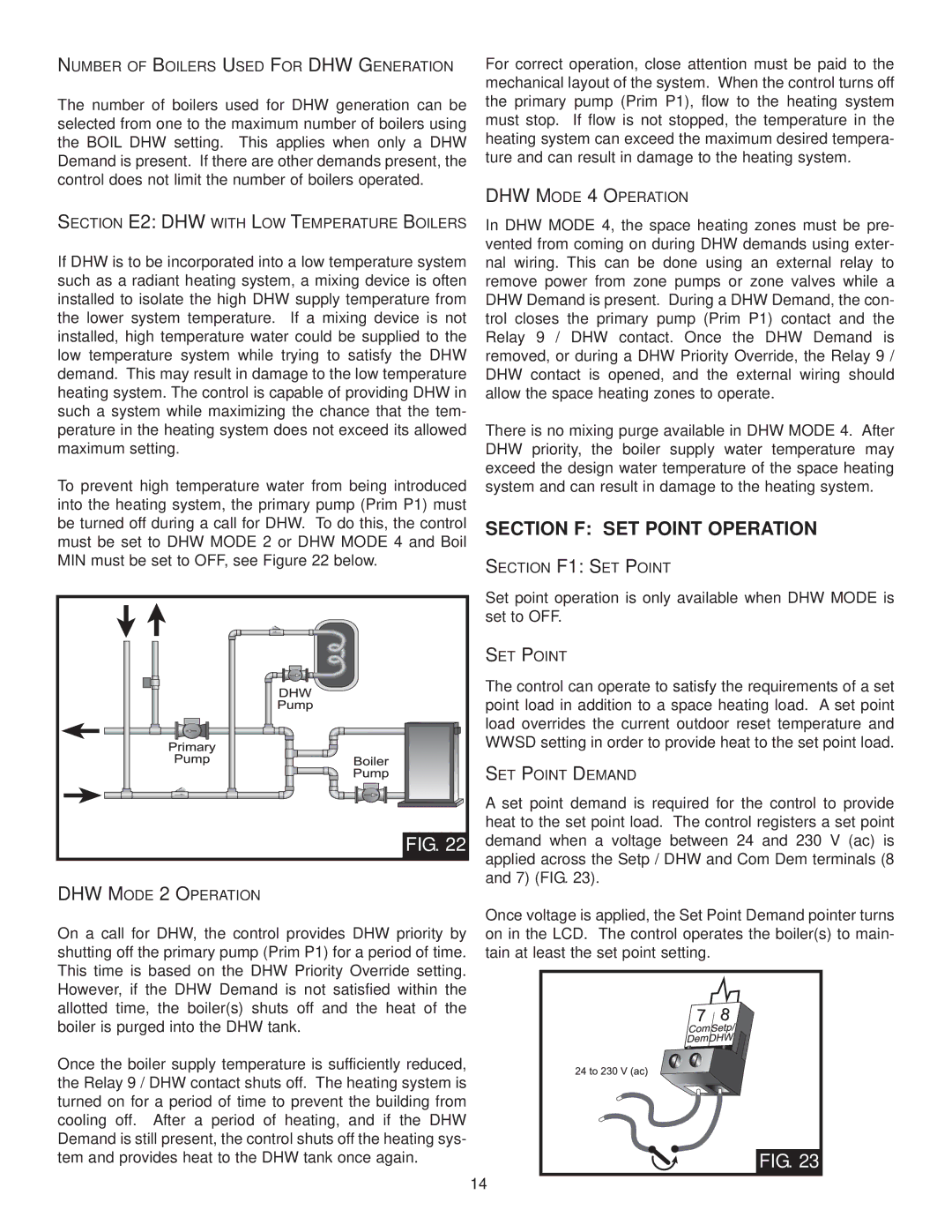 Lochinvar INS7162, MP2, INS7141, TST2313 installation instructions Section F SET Point Operation 