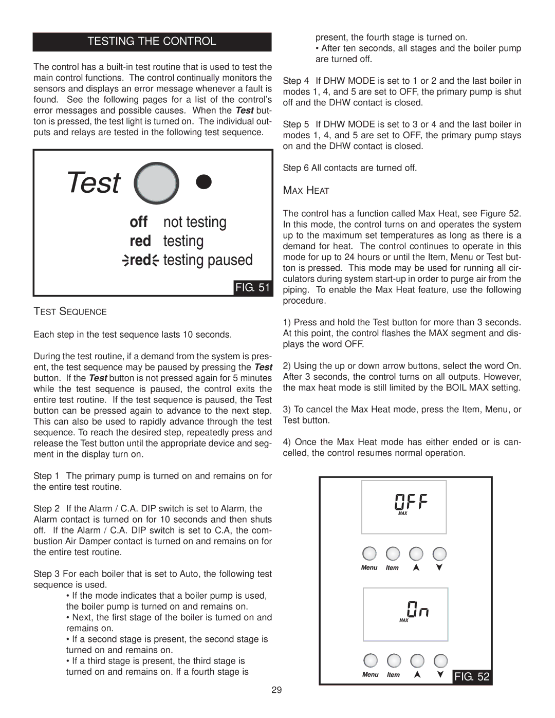 Lochinvar INS7141, MP2, INS7162, TST2313 installation instructions Testing the Control 