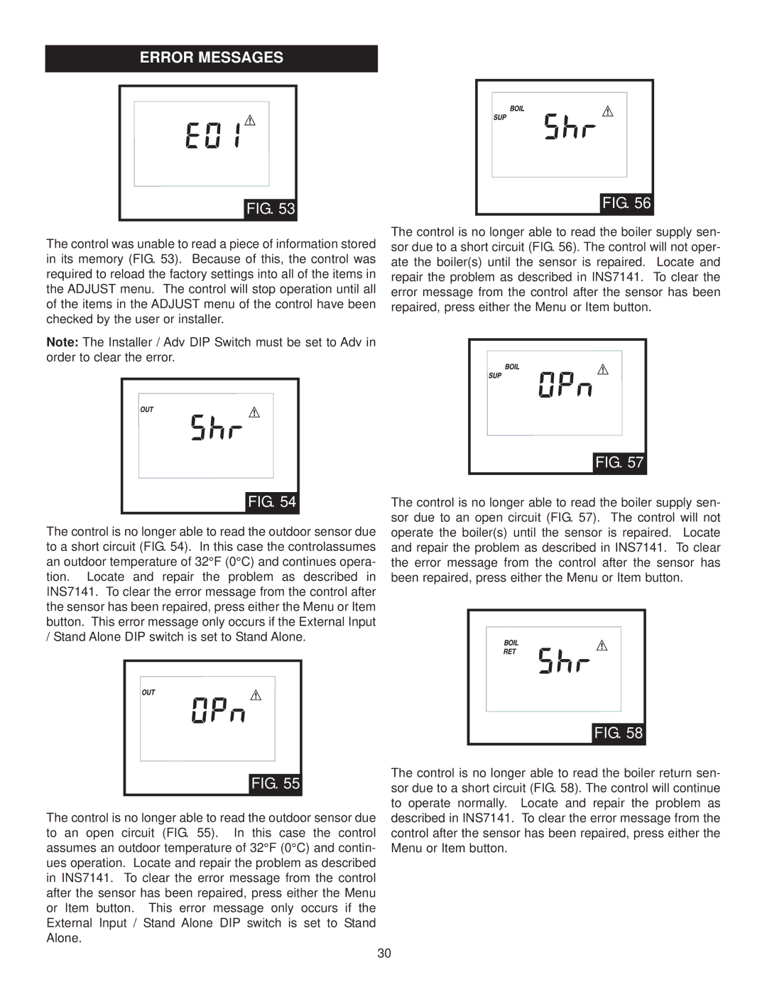 Lochinvar INS7162, MP2, INS7141, TST2313 installation instructions Error Messages 