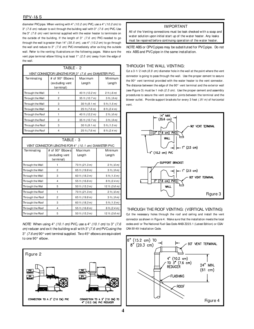 Lochinvar RPV-I&S service manual Through the Wall Venting, Through the Roof Venting Vertical Venting, Terminating, Maximum 