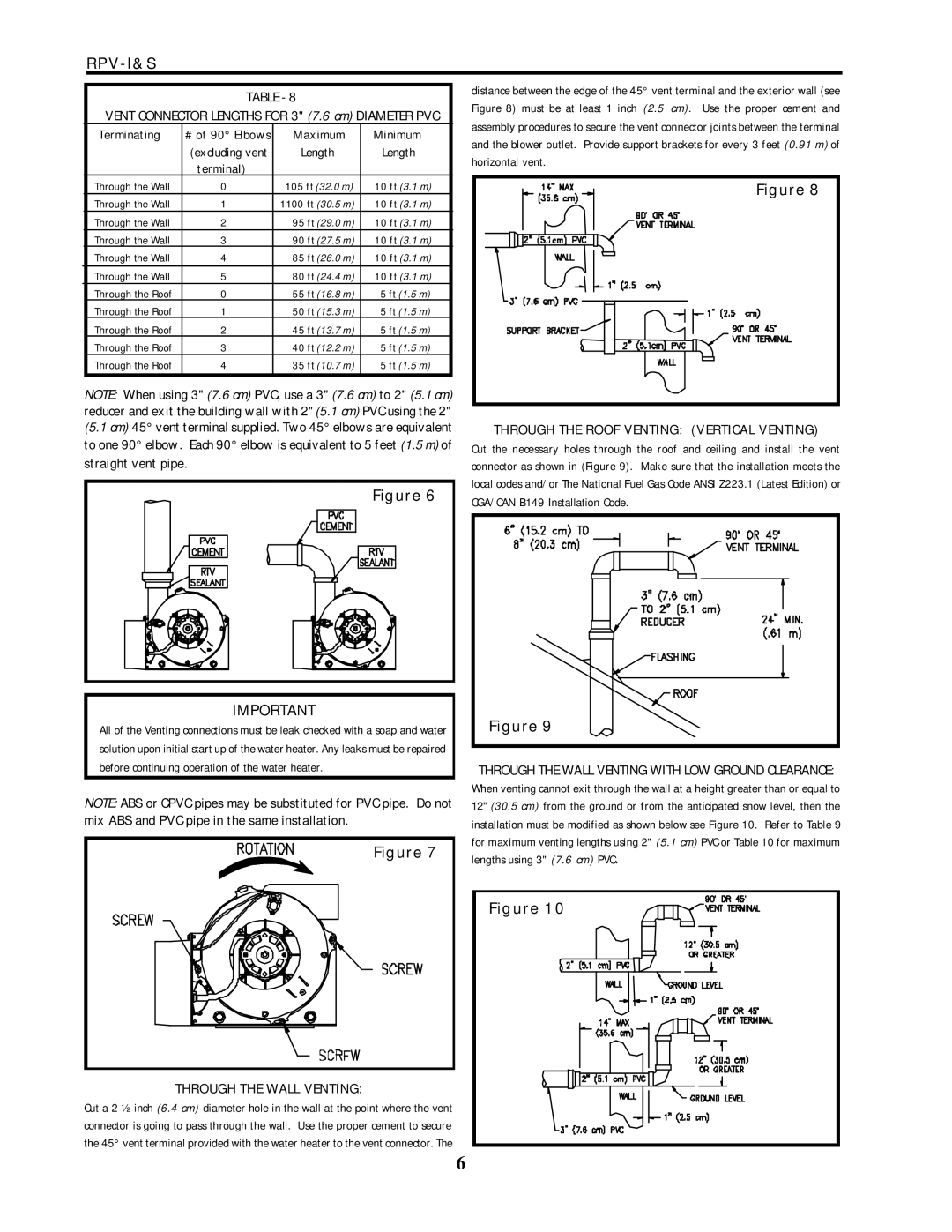 Lochinvar RPV-I&S service manual Through the Roof Venting Vertical Venting, Through the Wall Venting 