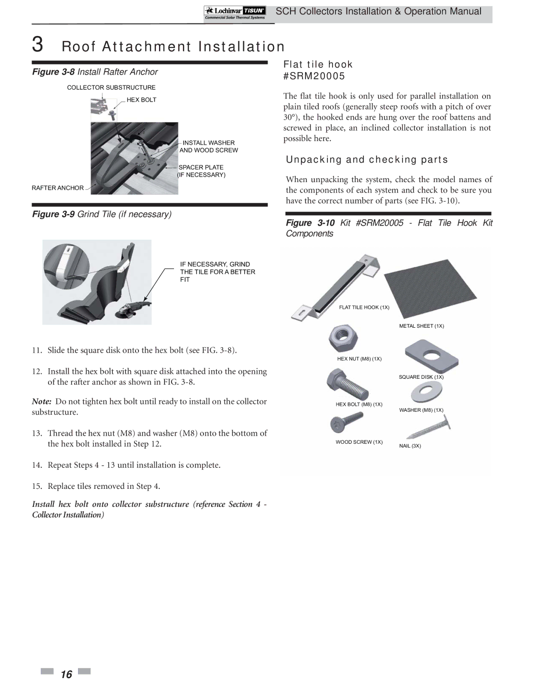 Lochinvar SCH-I-O operation manual Flat tile hook #SRM20005, 8Install Rafter Anchor 