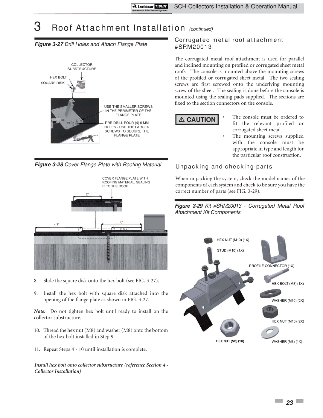 Lochinvar SCH-I-O operation manual Corrugated metal roof attachment #SRM20013, Unpacking and checking parts 