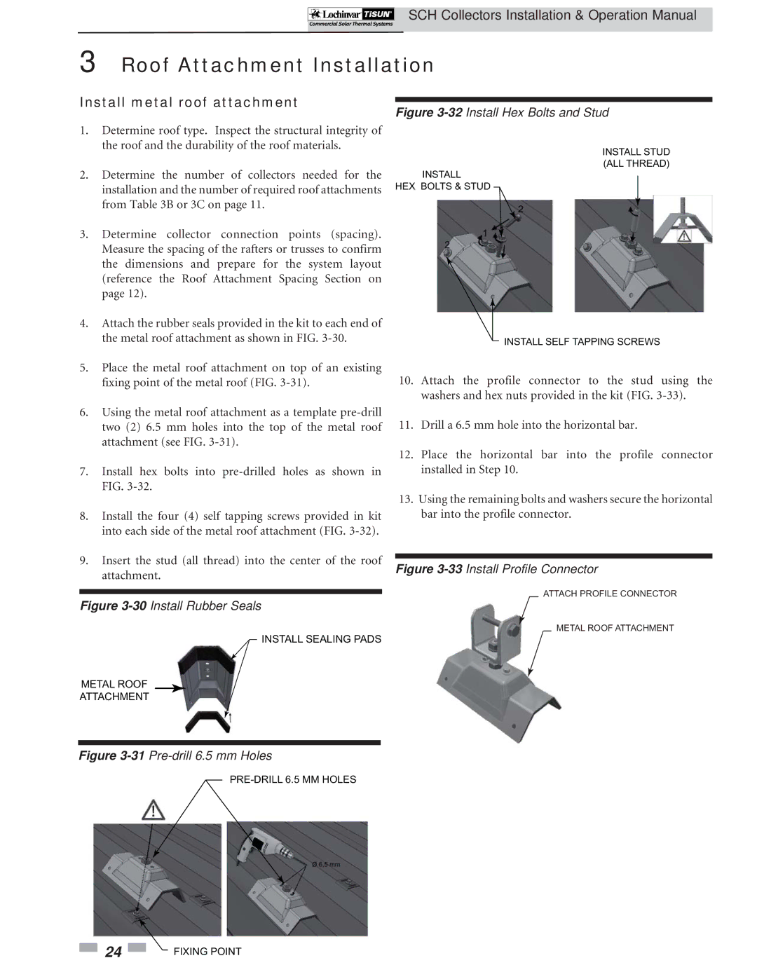 Lochinvar SCH-I-O operation manual Install metal roof attachment, 30Install Rubber Seals 