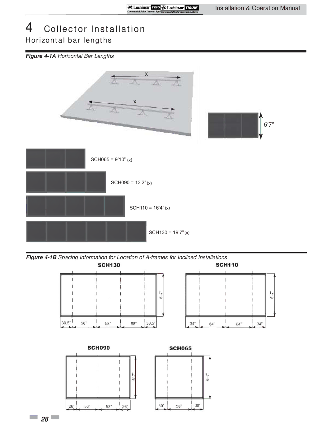 Lochinvar SCH-I-O operation manual Collector Installation, Horizontal bar lengths 