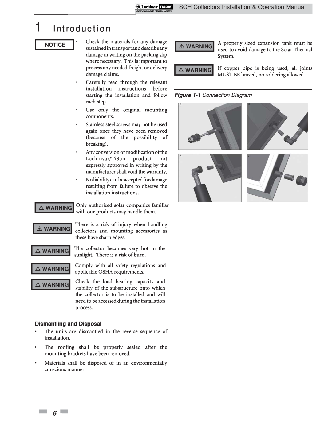 Lochinvar SCH-I-O operation manual 1 Connection Diagram, Introduction, Dismantling and Disposal 