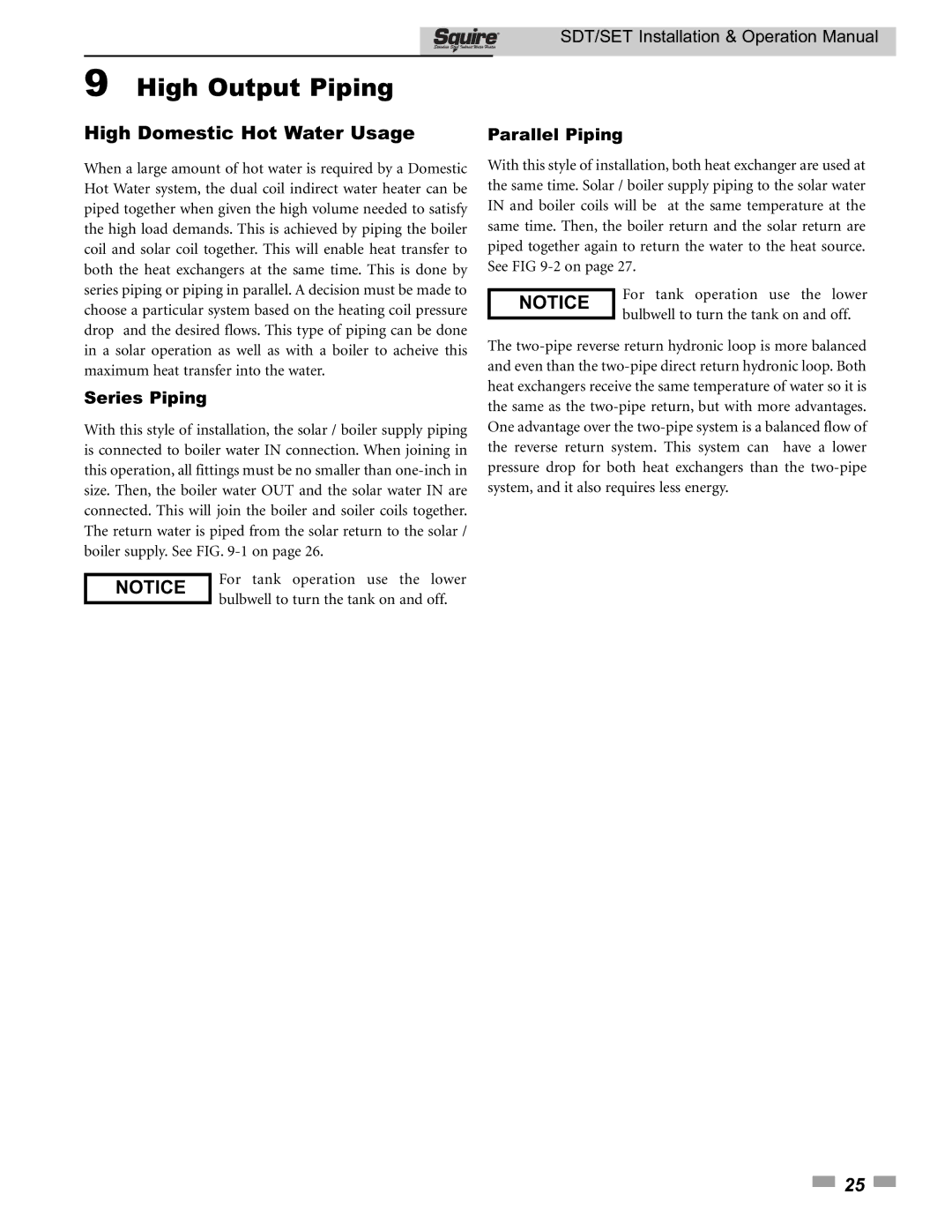 Lochinvar SDT/SET065 - 119 operation manual High Output Piping, Series Piping, Parallel Piping 