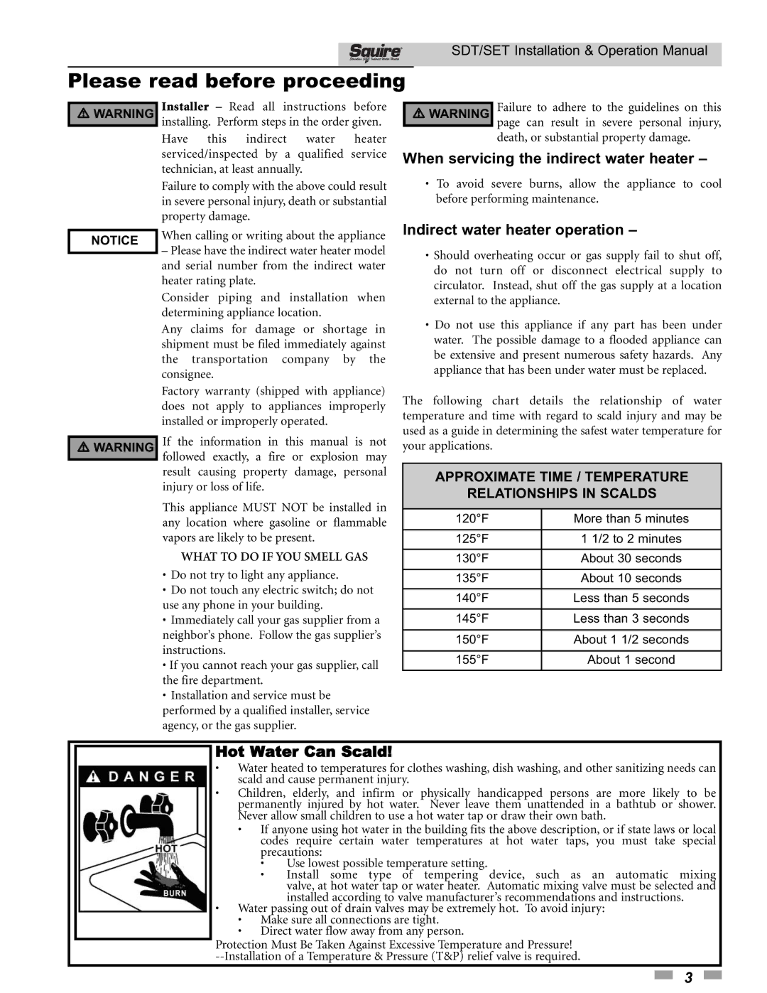 Lochinvar SDT/SET065 - 119 operation manual Please read before proceeding, When servicing the indirect water heater 