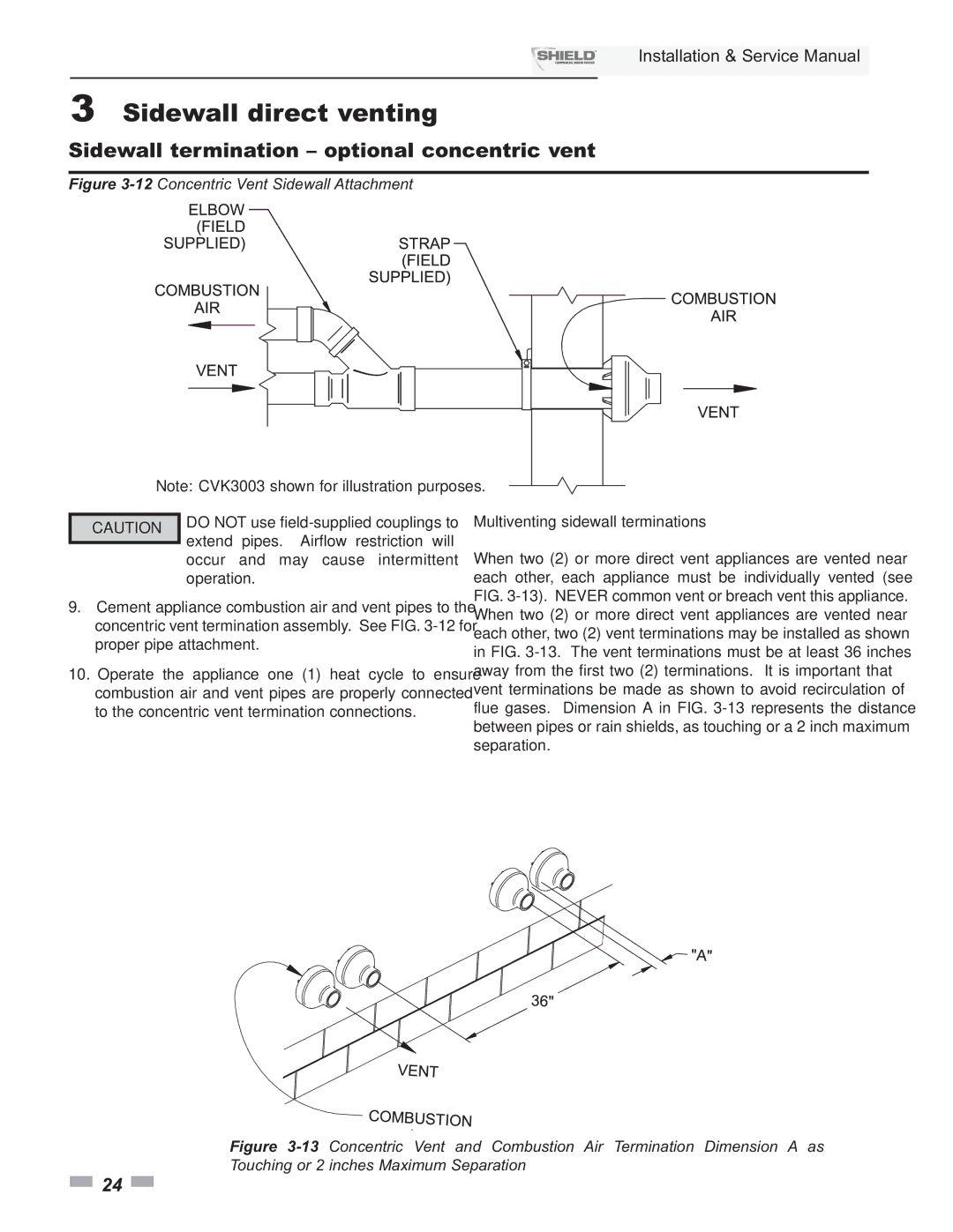 Lochinvar SNA400-125, SNA500-125, SNR200-100 12Concentric Vent Sidewall Attachment, Multiventing sidewall terminations 