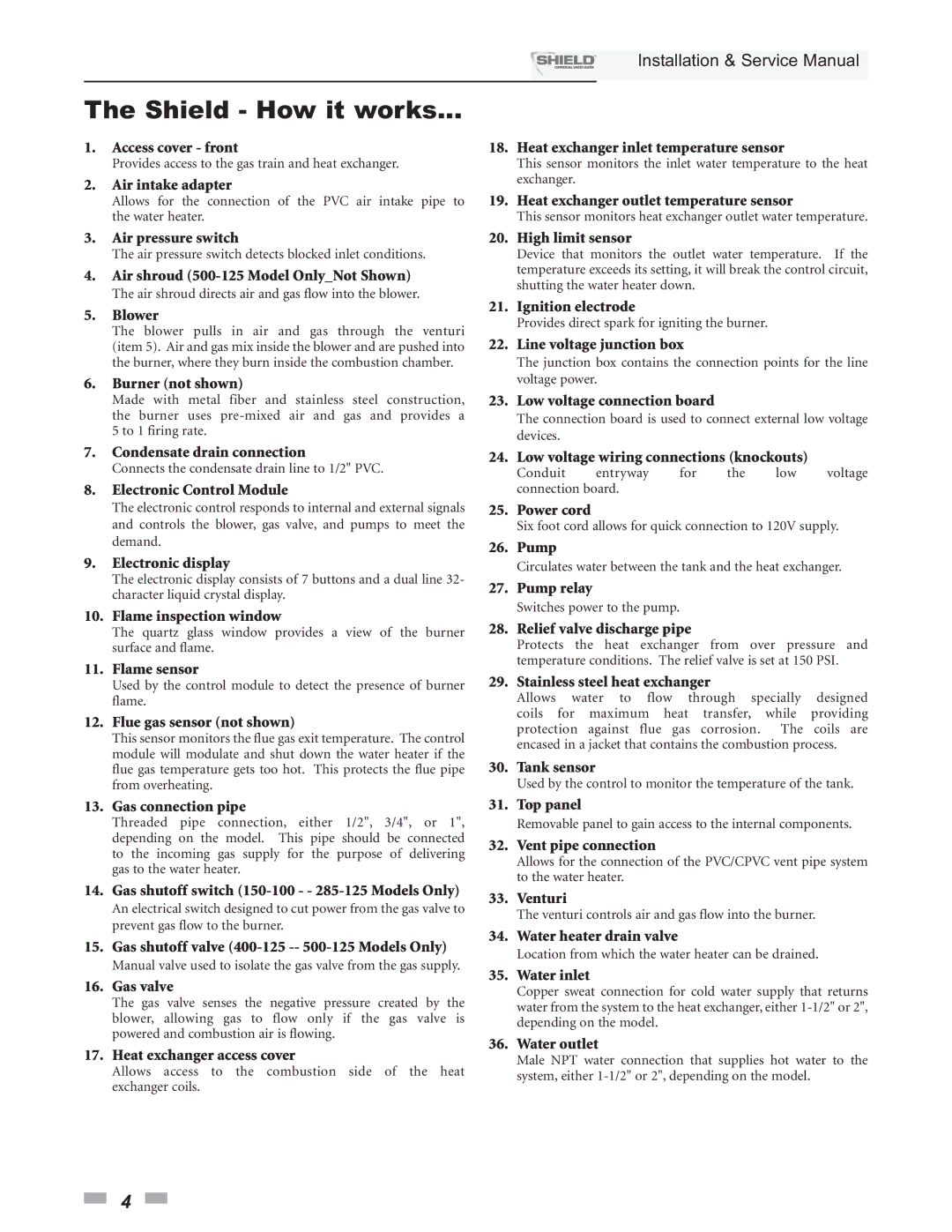 Lochinvar SNA400-125, SNA500-125, SNR200-100, SNA285-125, SNR150-100 service manual Shield How it works, Blower 