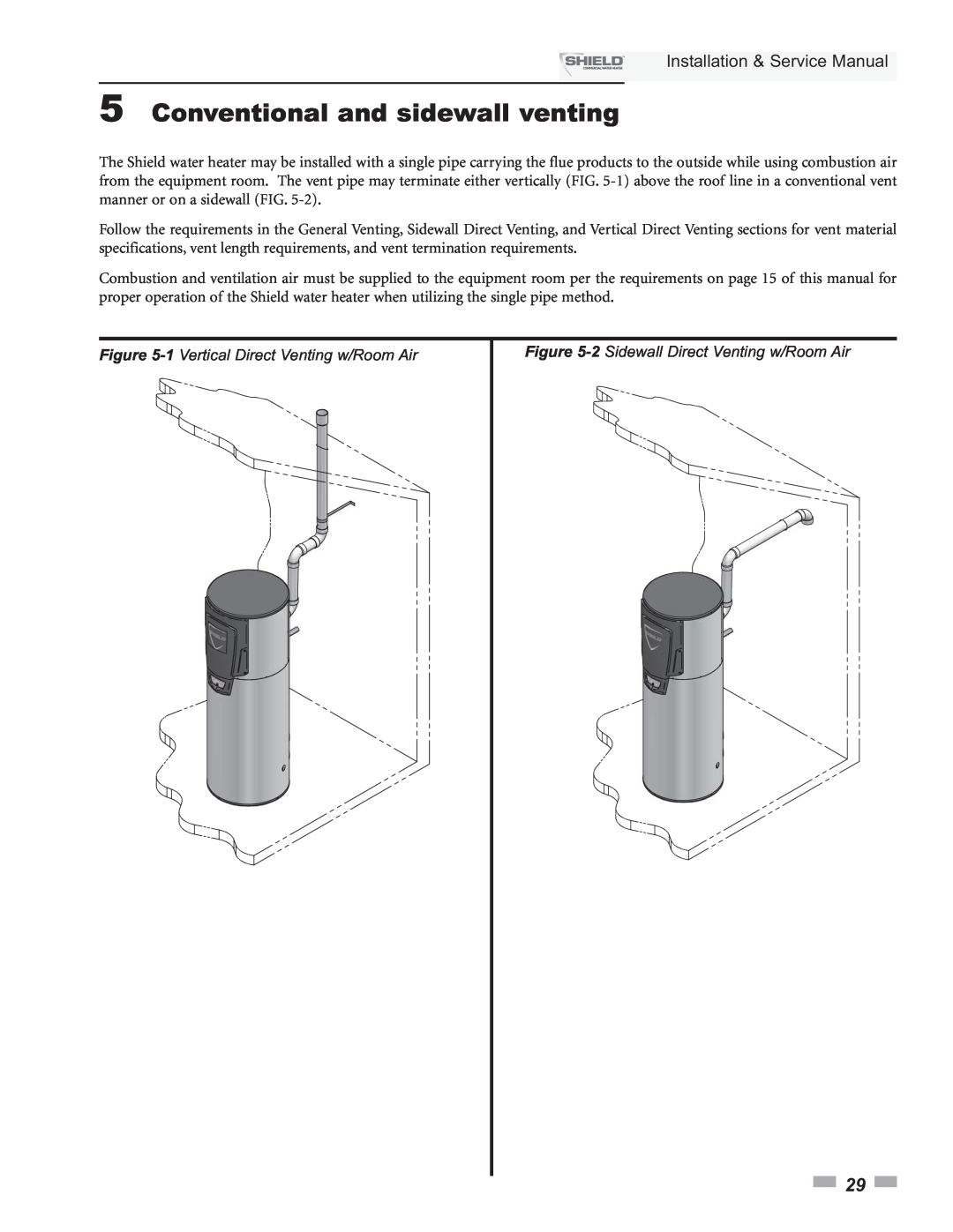 Lochinvar SNA400-125, SNA500-125, SNR200-100, SNA285-125 5Conventional and sidewall venting, Installation & Service Manual 
