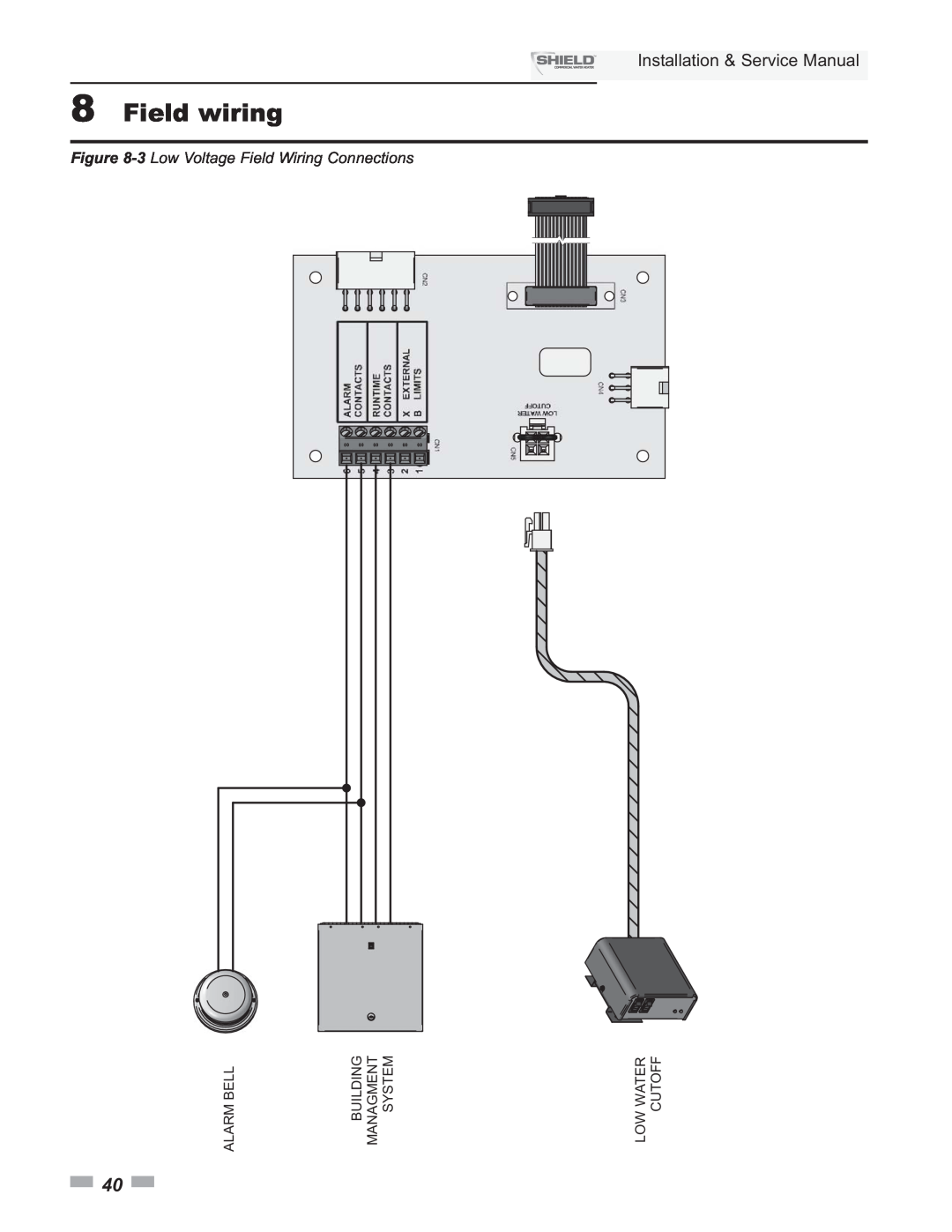 Lochinvar SNA500-125 8Field wiring, Installation & Service Manual, 3 Low Voltage Field Wiring Connections, Alarm Bell 