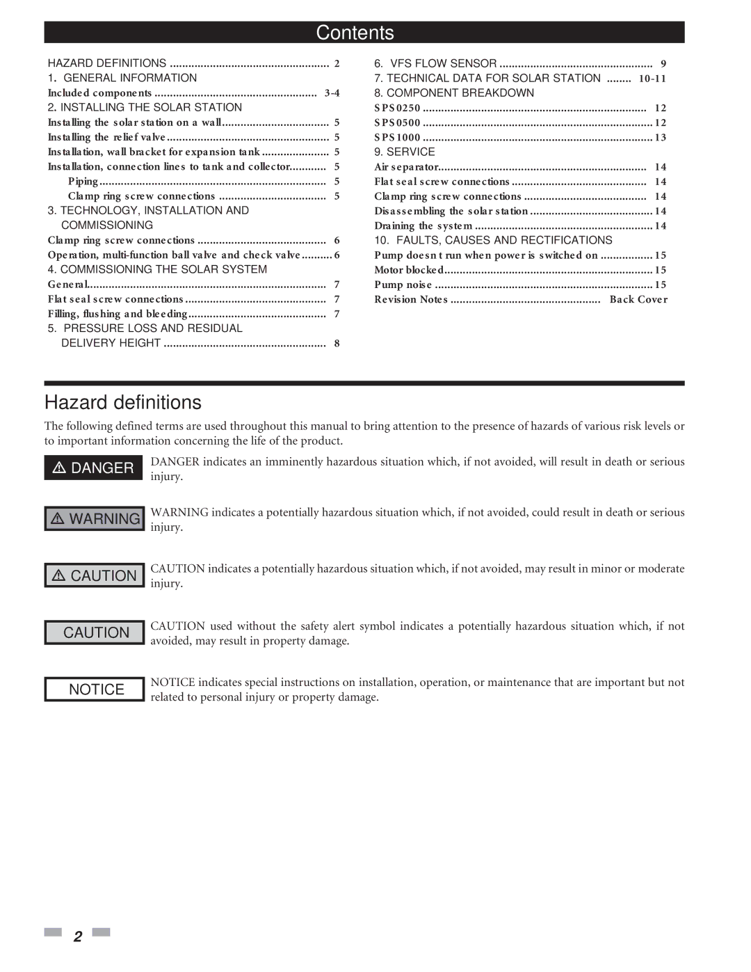 Lochinvar PS1000, SPS0250, SPS0500 operation manual Contents 