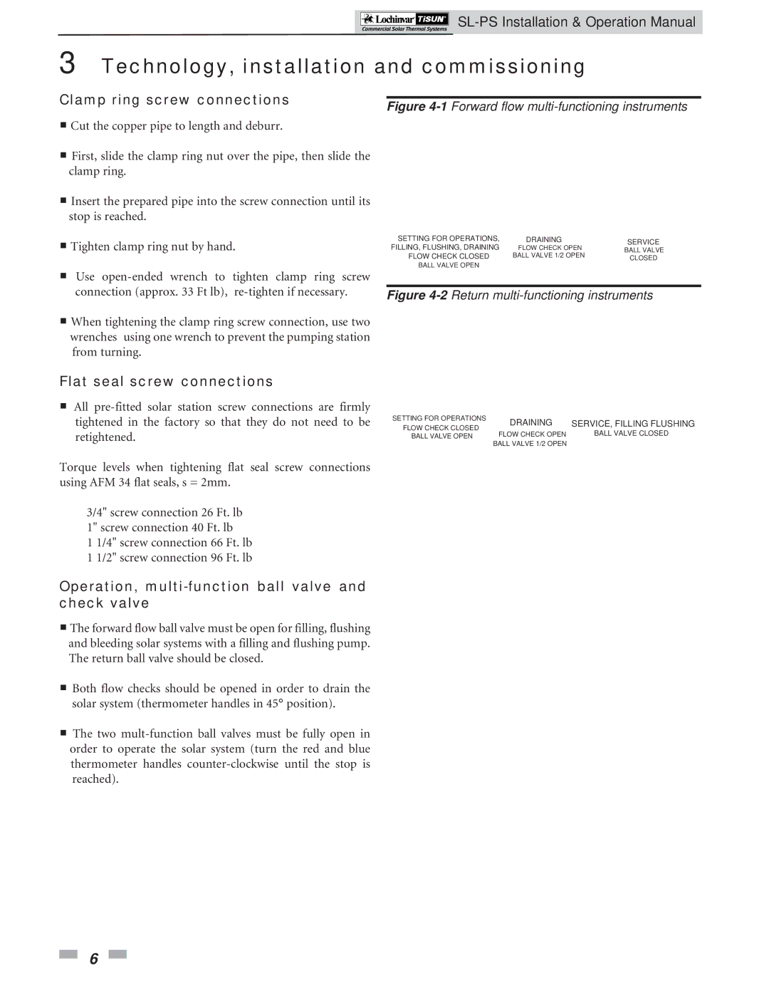 Lochinvar SPS0250, SPS0500, PS1000 operation manual Technology, installation and commissioning, Flat seal screw connections 