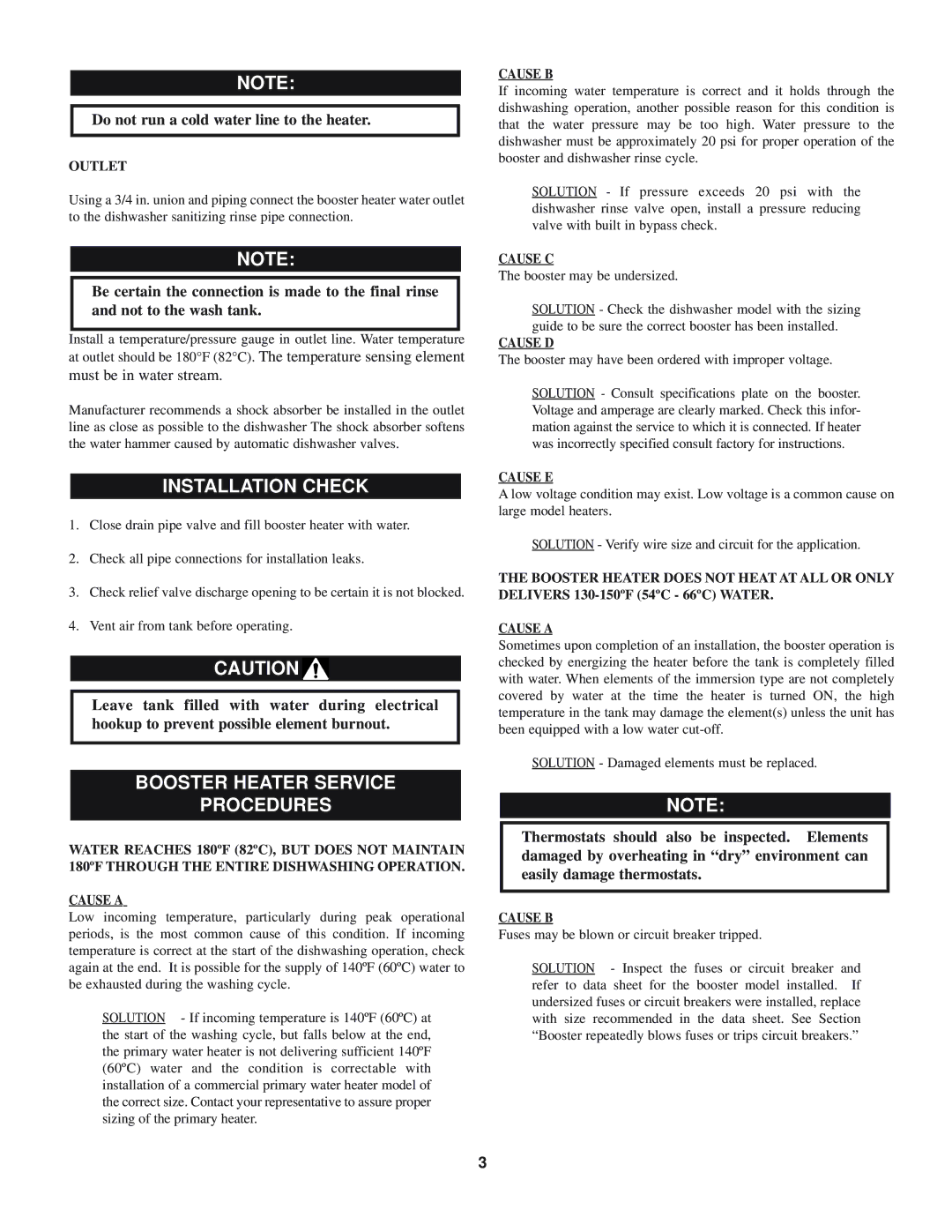 Lochinvar SSB-i & s--01 installation instructions Installation Check, Booster Heater Service Procedures 