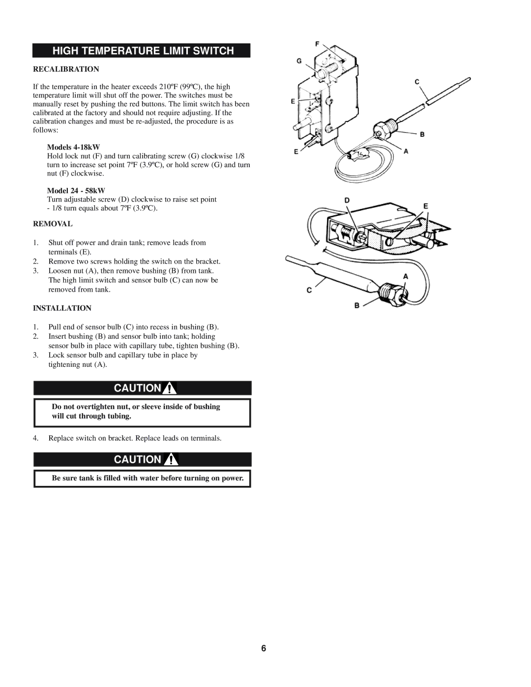 Lochinvar SSB-i & s--01 installation instructions High Temperature Limit Switch, Recalibration 