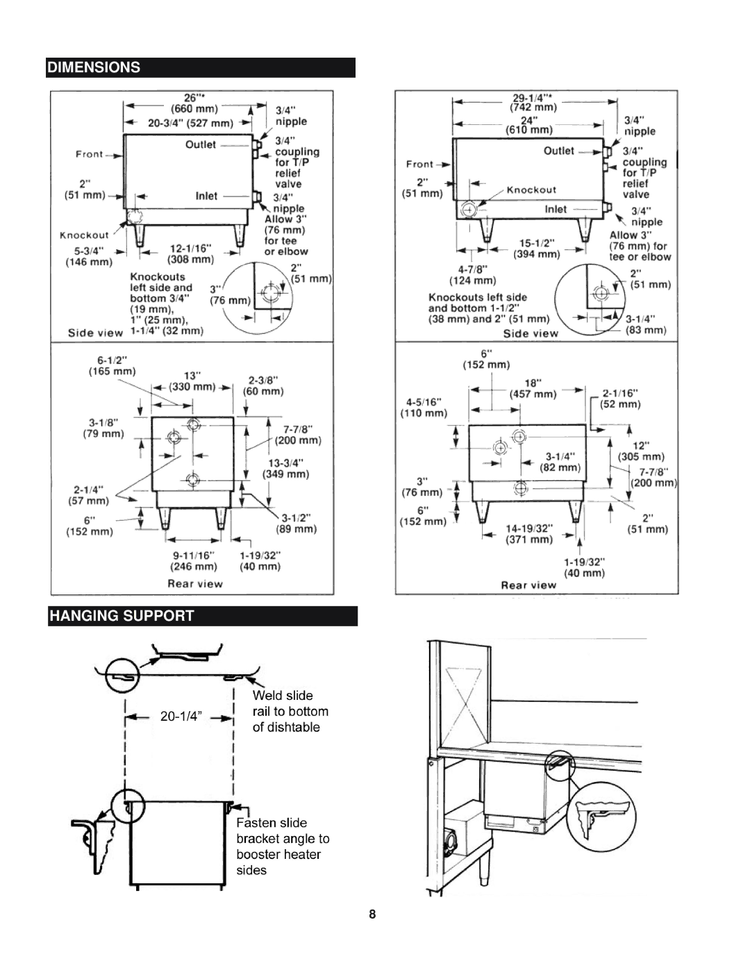 Lochinvar SSB-i & s--01 installation instructions Dimensions Hanging Support 