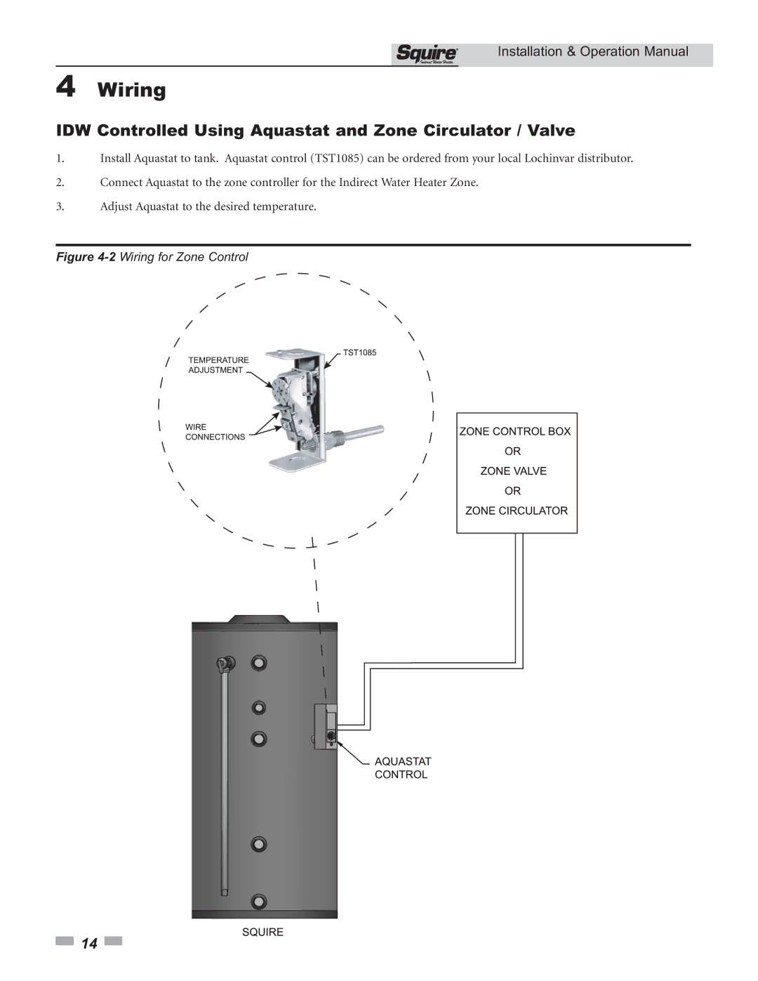 Lochinvar SSS03 operation manual IDW Controlled Using Aquastat and Zone Circulator / Valve, 2Wiring for Zone Control 