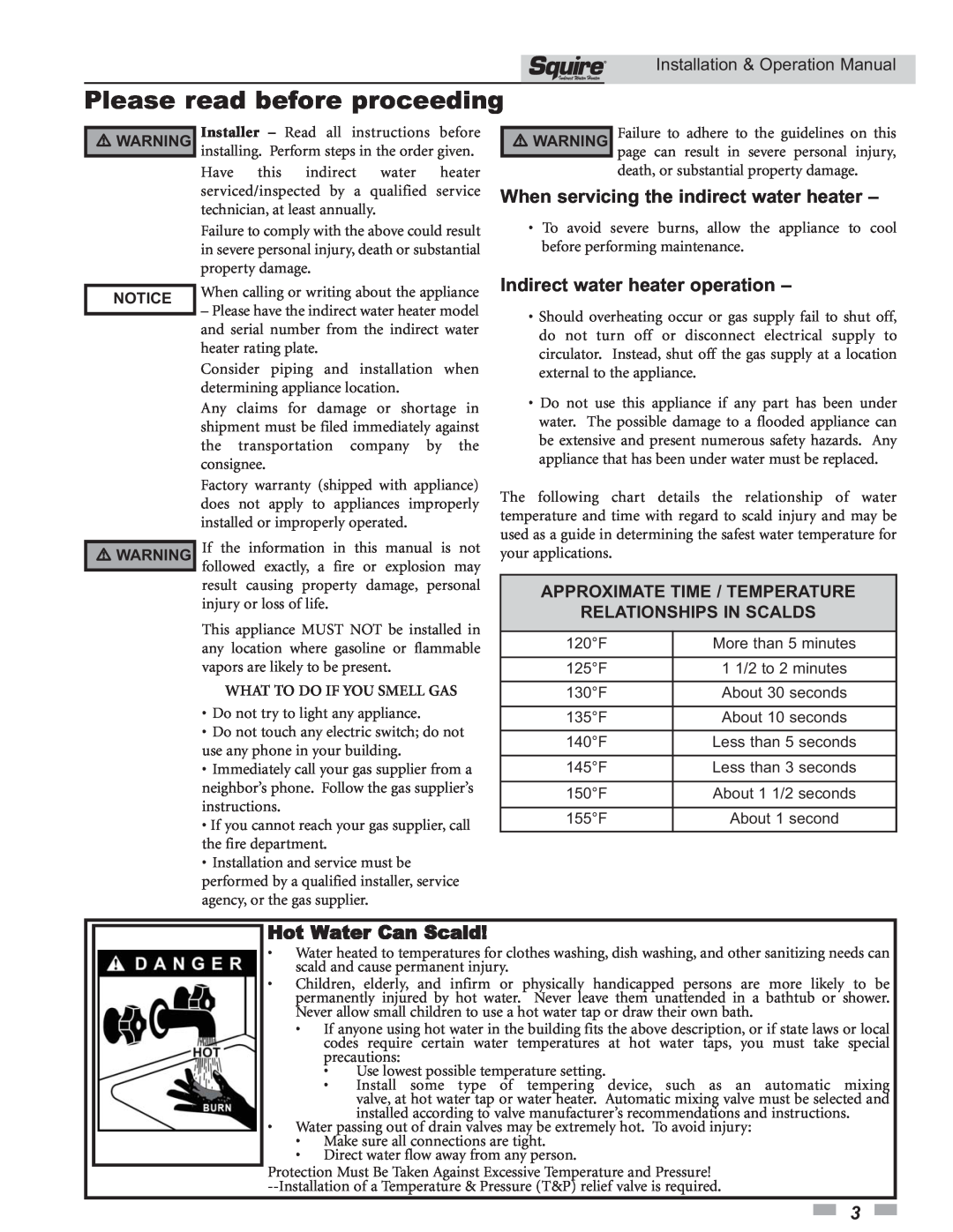 Lochinvar SSS03 Please read before proceeding, When servicing the indirect water heater, Indirect water heater operation 