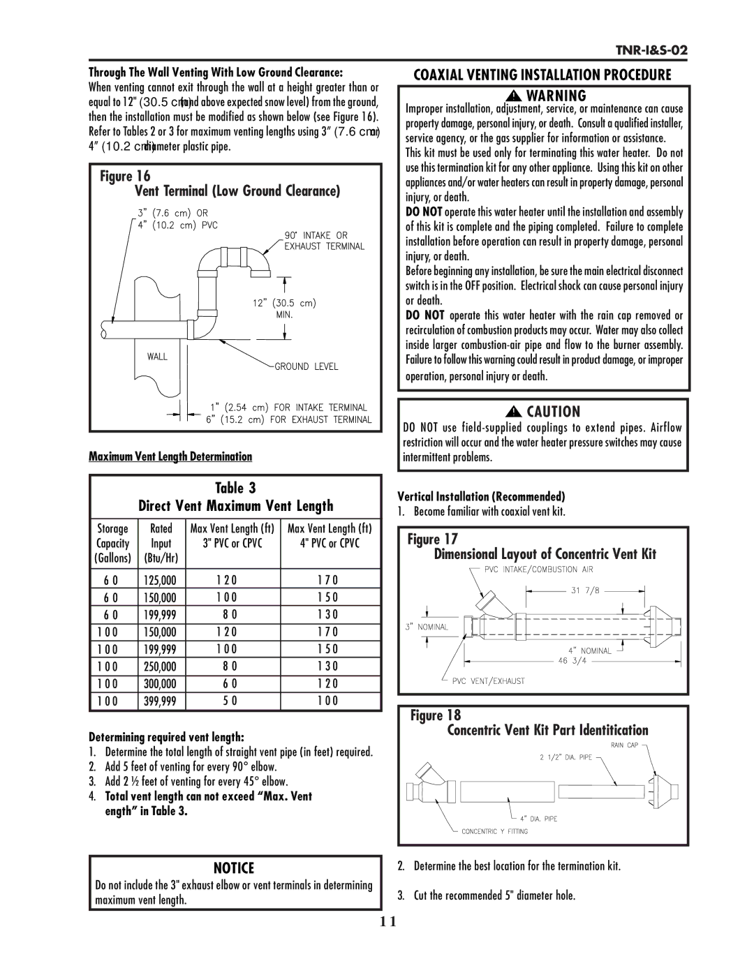 Lochinvar TNR-I&S-02 Maximum Vent Length Determination, Total vent length can not exceed Max. Vent ength in Table 