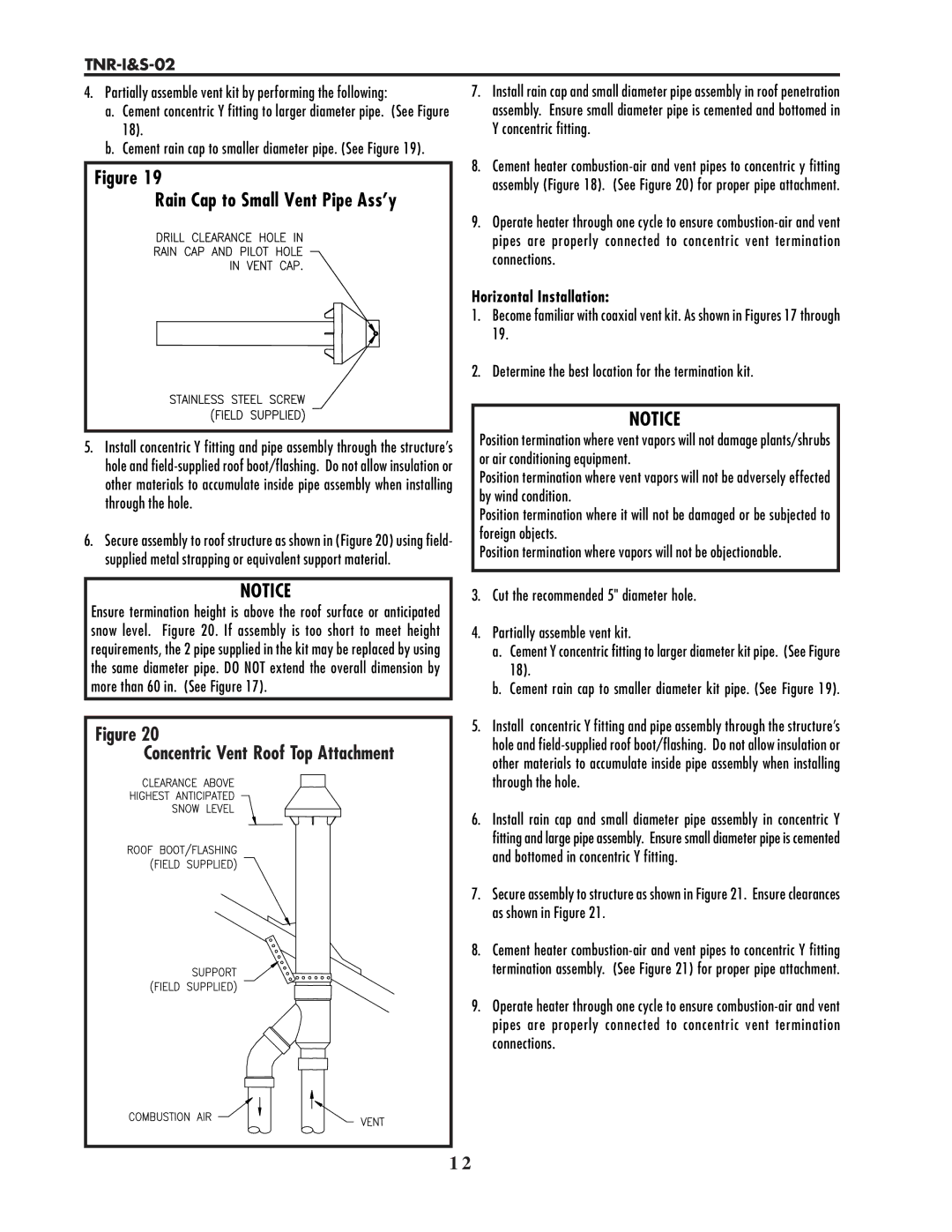 Lochinvar TNR-I&S-02 service manual Rain Cap to Small Vent Pipe Ass’y 