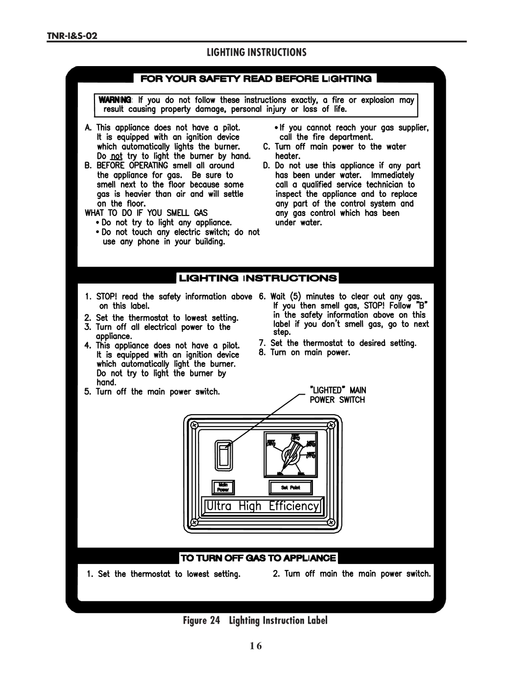 Lochinvar TNR-I&S-02 service manual Lighting Instructions 