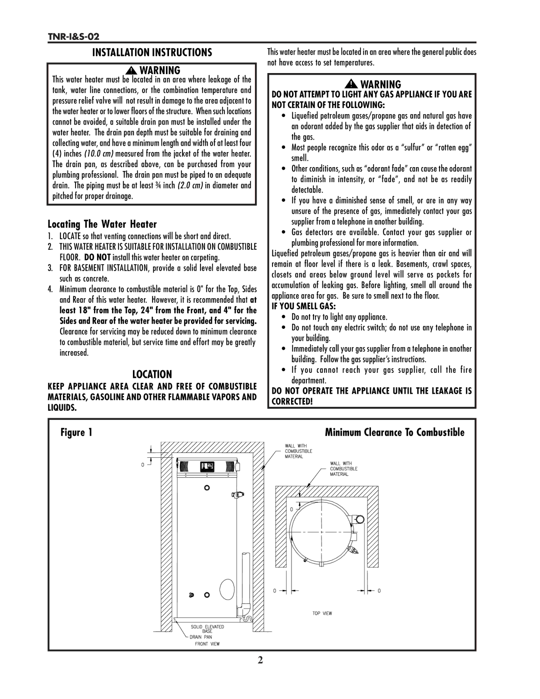 Lochinvar TNR-I&S-02 service manual Installation Instructions, Location 