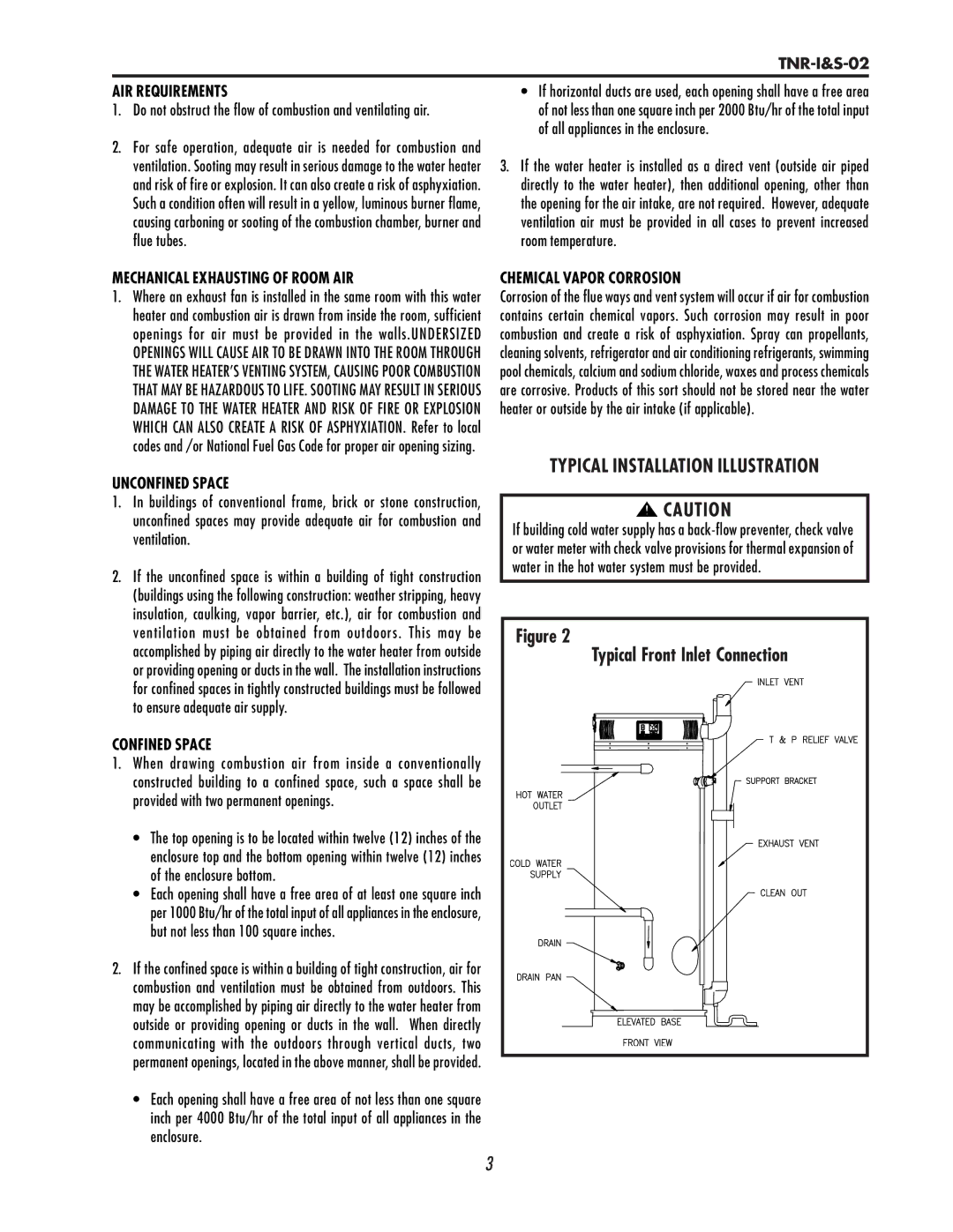 Lochinvar TNR-I&S-02 service manual AIR Requirements, Mechanical Exhausting of Room AIR, Unconfined Space, Confined Space 