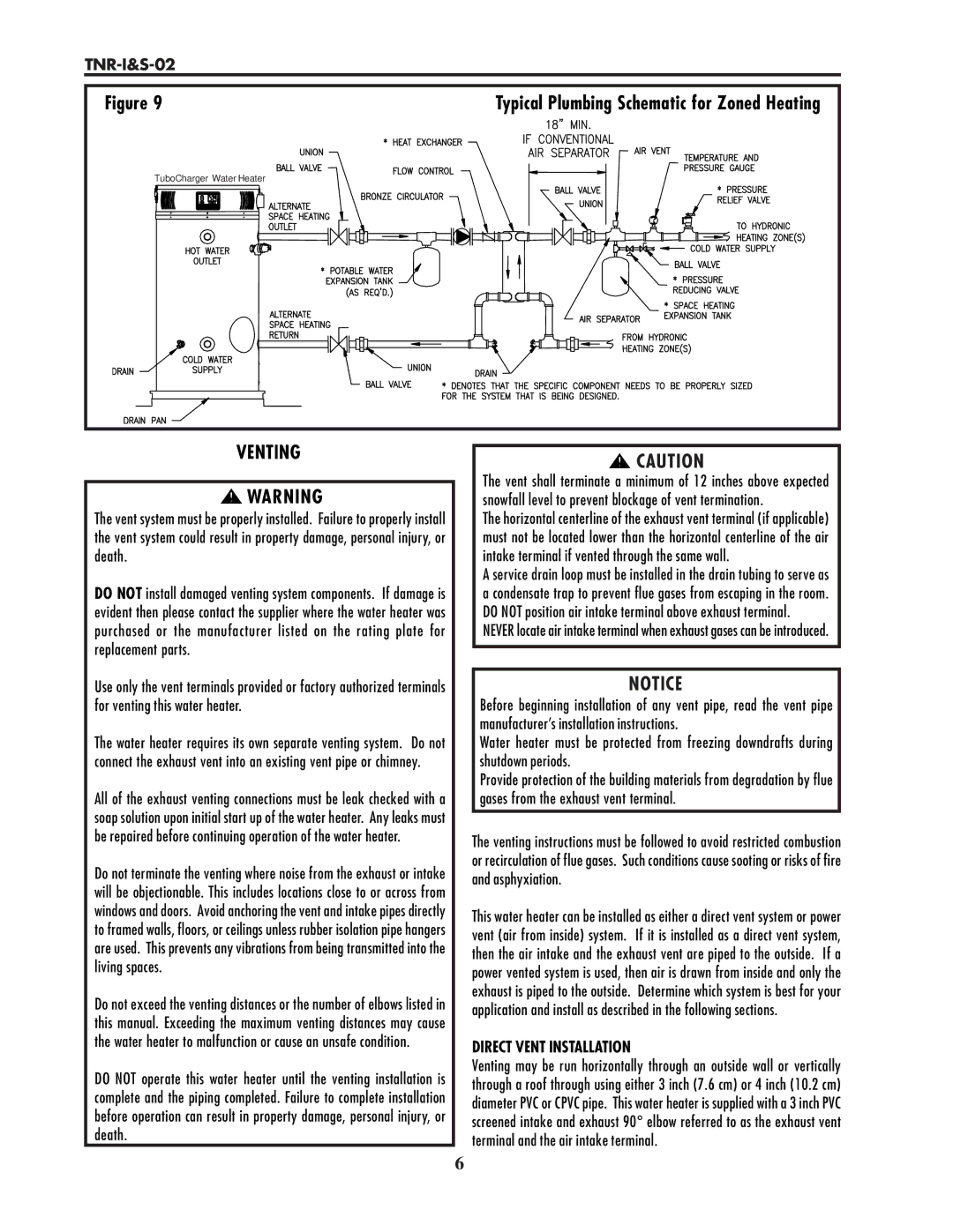 Lochinvar TNR-I&S-02 service manual Venting, Direct Vent Installation 