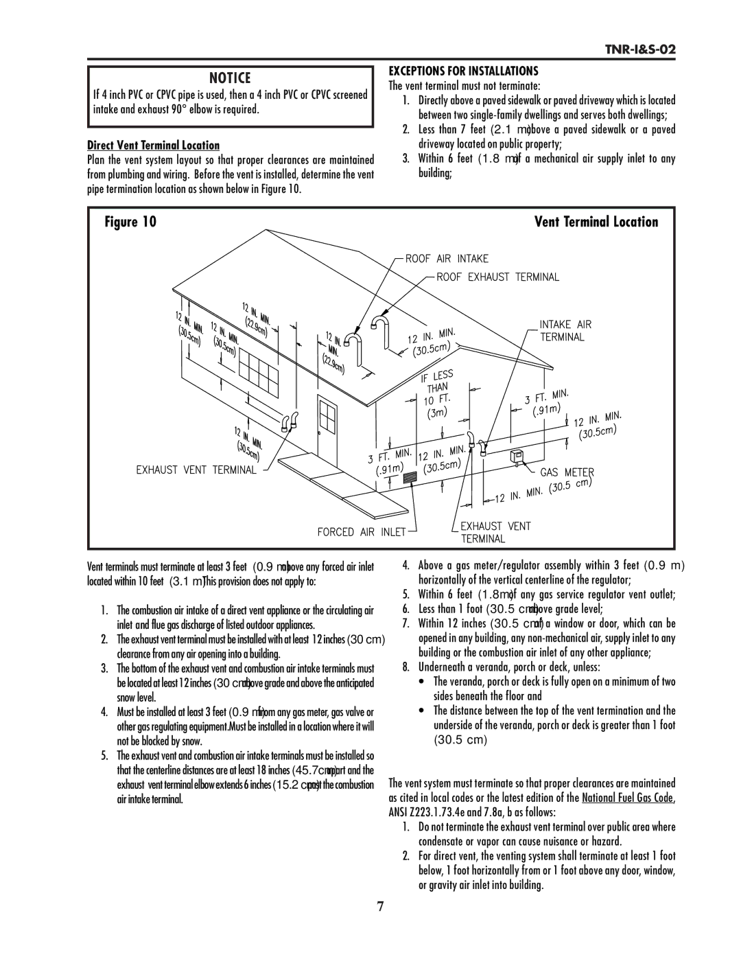 Lochinvar TNR-I&S-02 Direct Vent Terminal Location, Exceptions for Installations, Vent terminal must not terminate 