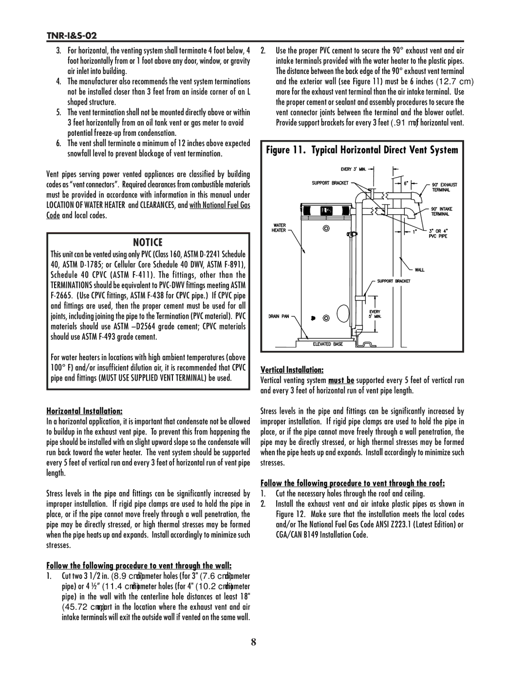 Lochinvar TNR-I&S-02 Horizontal Installation, Vertical Installation, Cut the necessary holes through the roof and ceiling 