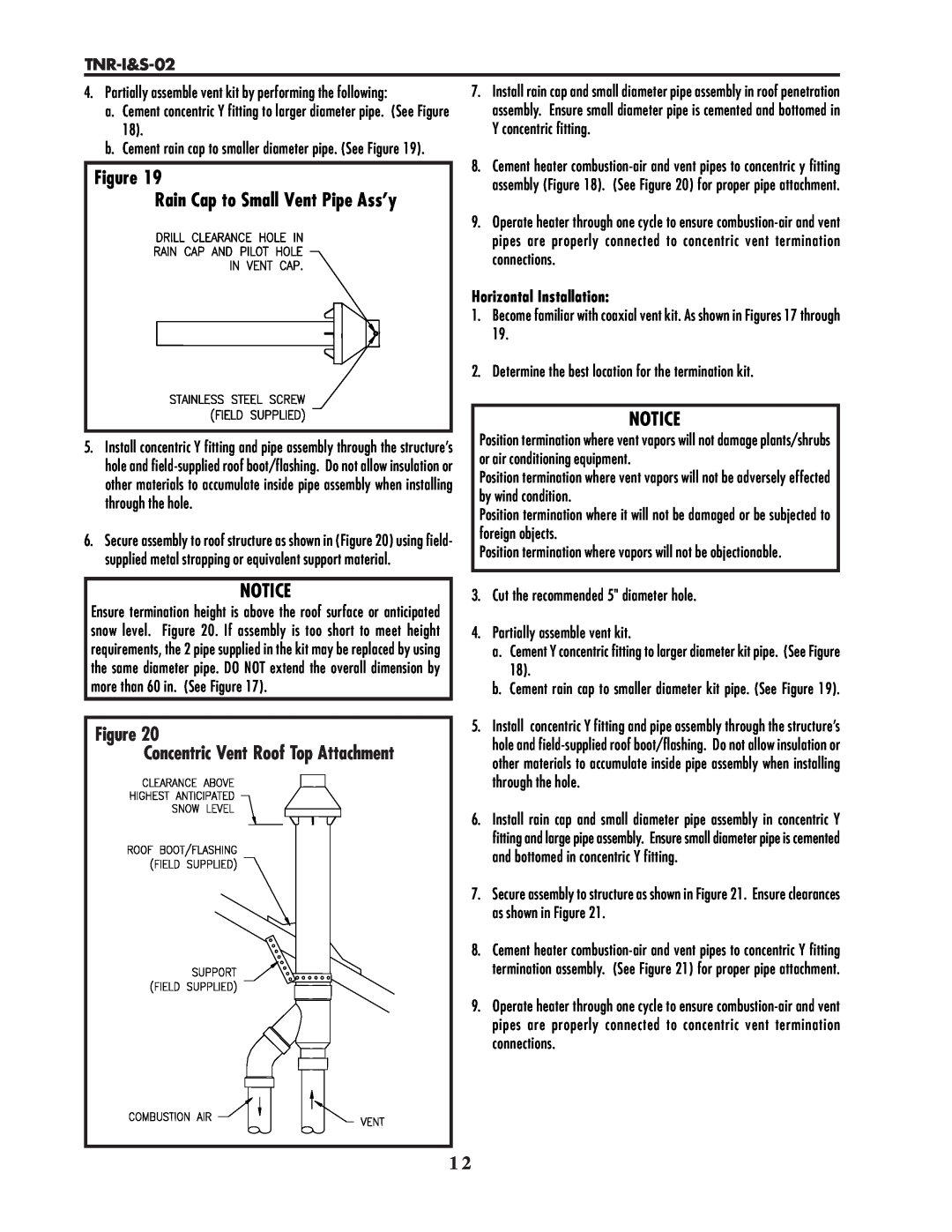Lochinvar TNR-I&S-02 service manual Figure Rain Cap to Small Vent Pipe Ass’y, Concentric Vent Roof Top Attachment 