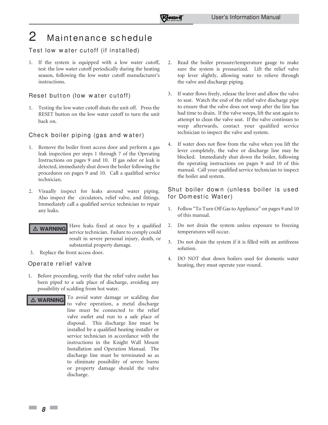 Lochinvar WH 55 - 399 manual Test low water cutoff if installed 