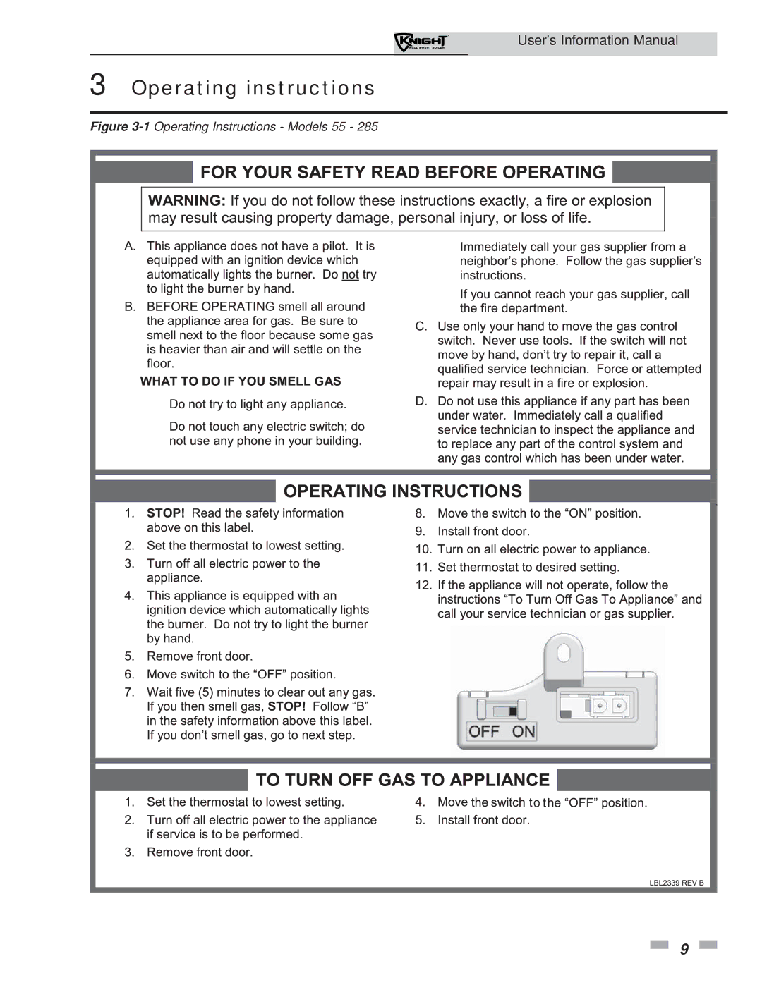 Lochinvar WH 55 - 399 manual Operating instructions, 1Operating Instructions Models 55 