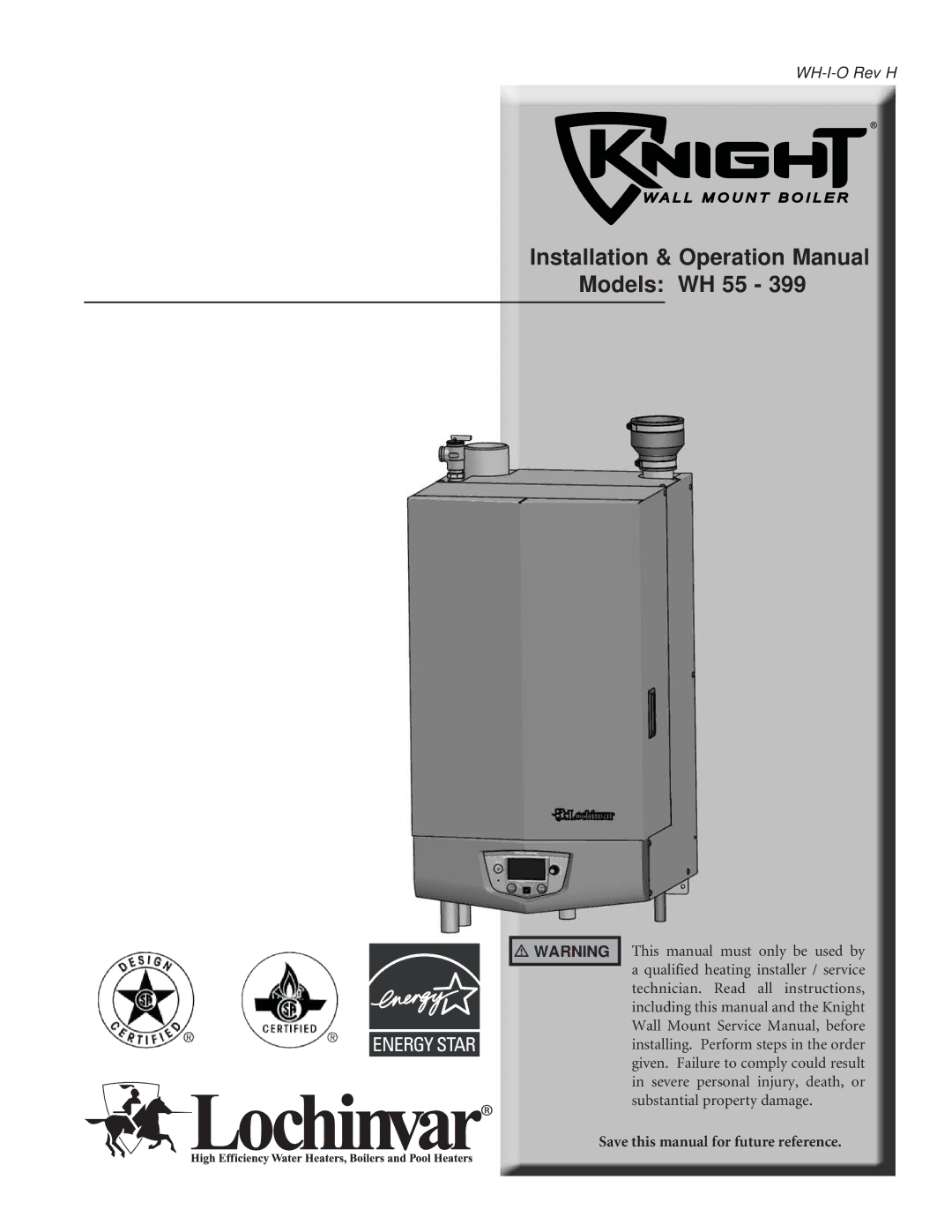 Lochinvar WH 55-399 operation manual Models WH 55 