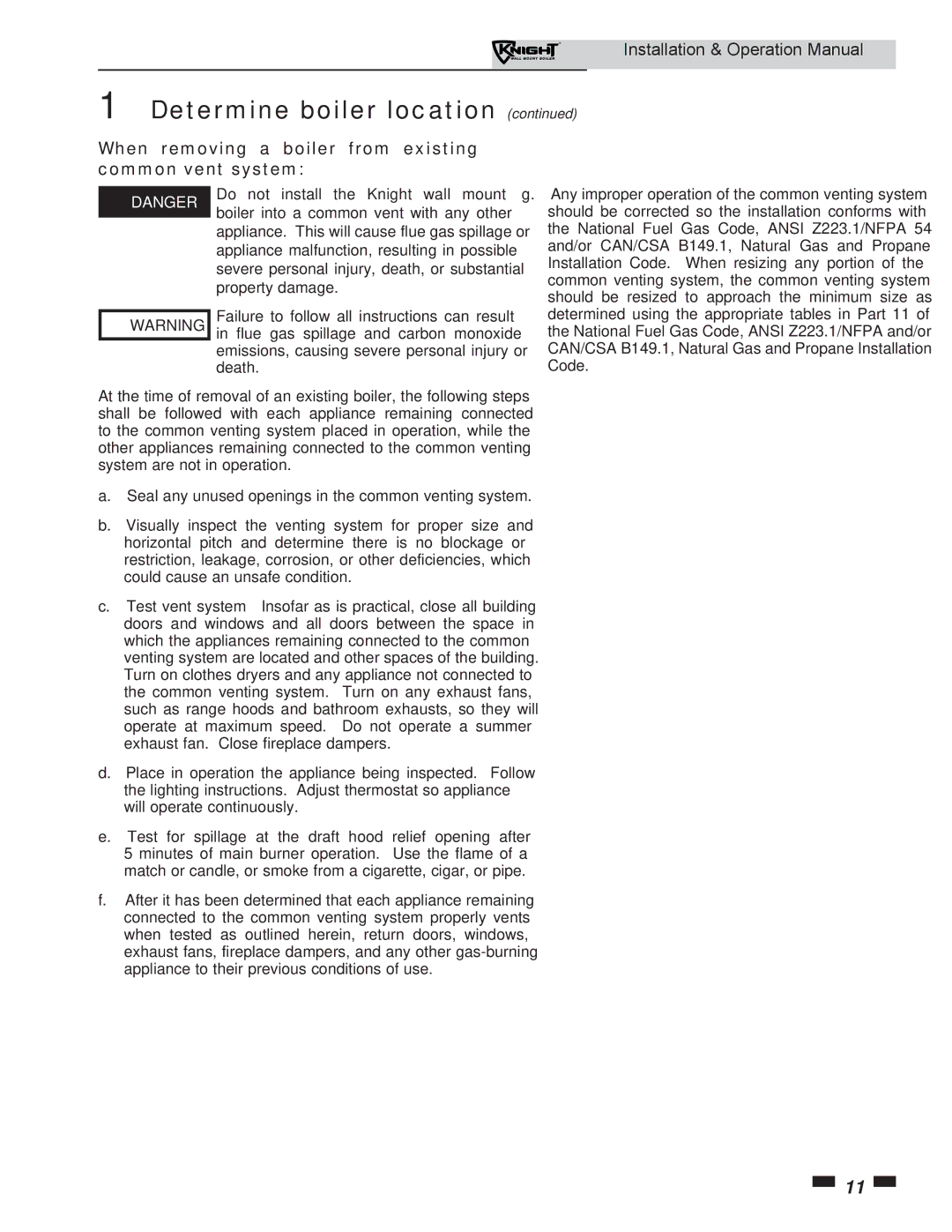 Lochinvar WH 55-399 operation manual When removing a boiler from existing common vent system 