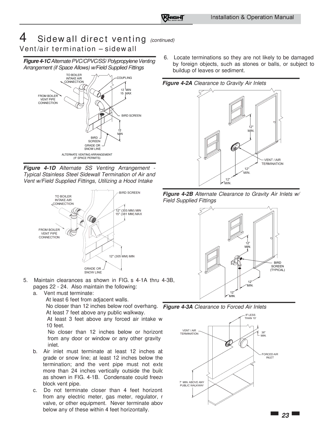 Lochinvar WH 55-399 operation manual 2AClearance to Gravity Air Inlets 