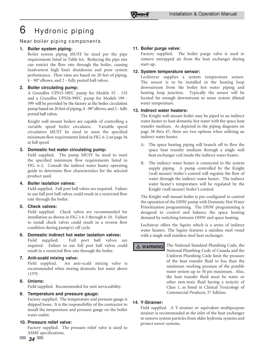 Lochinvar WH 55-399 operation manual Near boiler piping components 