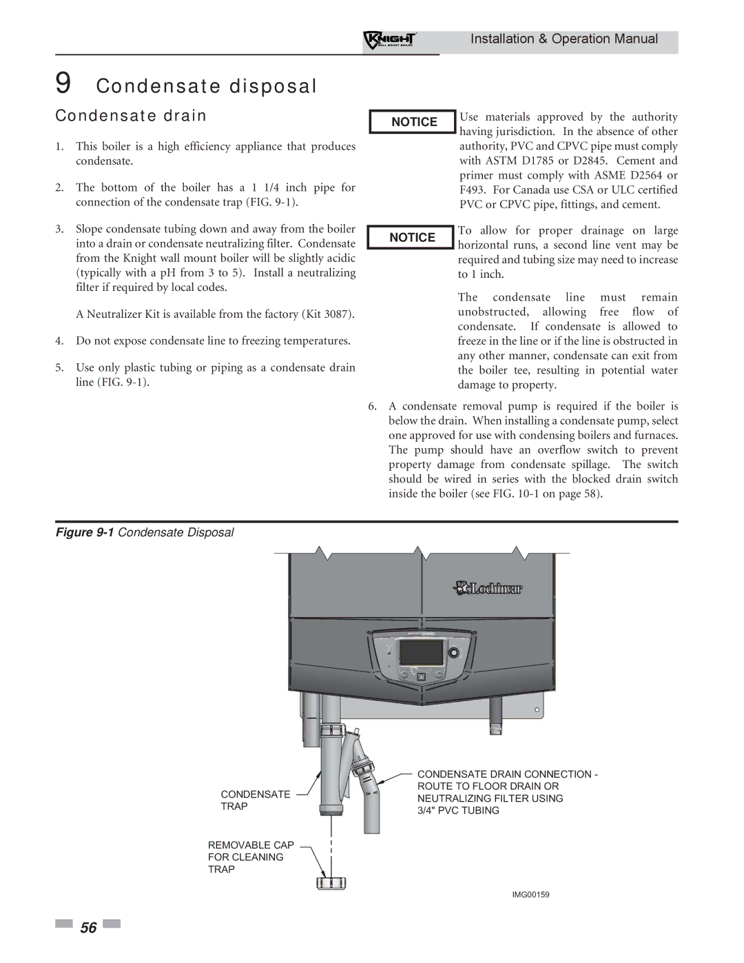 Lochinvar WH 55-399 operation manual Condensate disposal, Condensate drain 