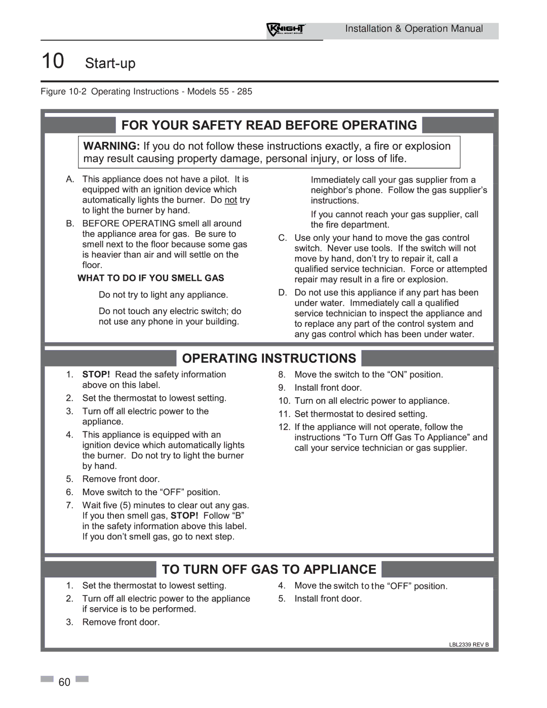 Lochinvar WH 55-399 operation manual 2Operating Instructions Models 55 